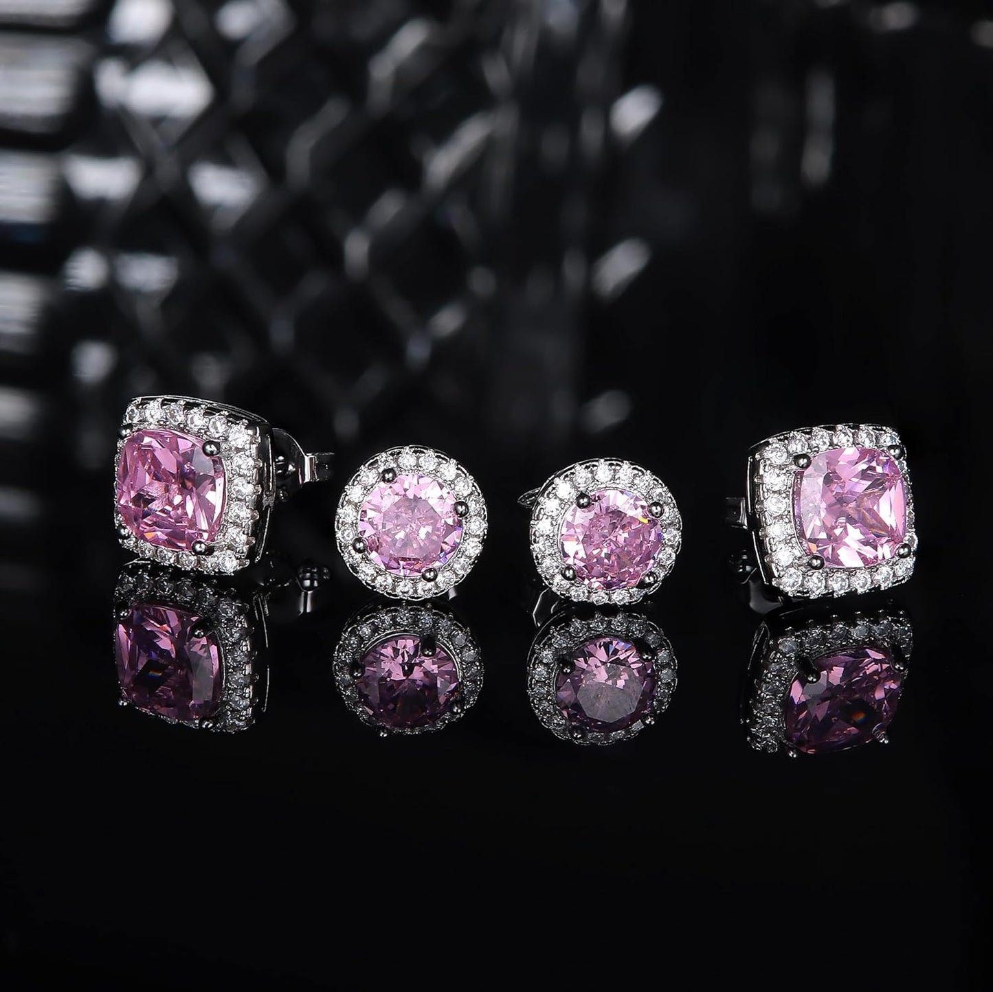 Hayoso 18K Gold Plated Halo Stud Earrings 925 Sterling Silver Cubic Zirconia Stud Earrings Round Square Diamonique Stud Earrings Set for Women Men