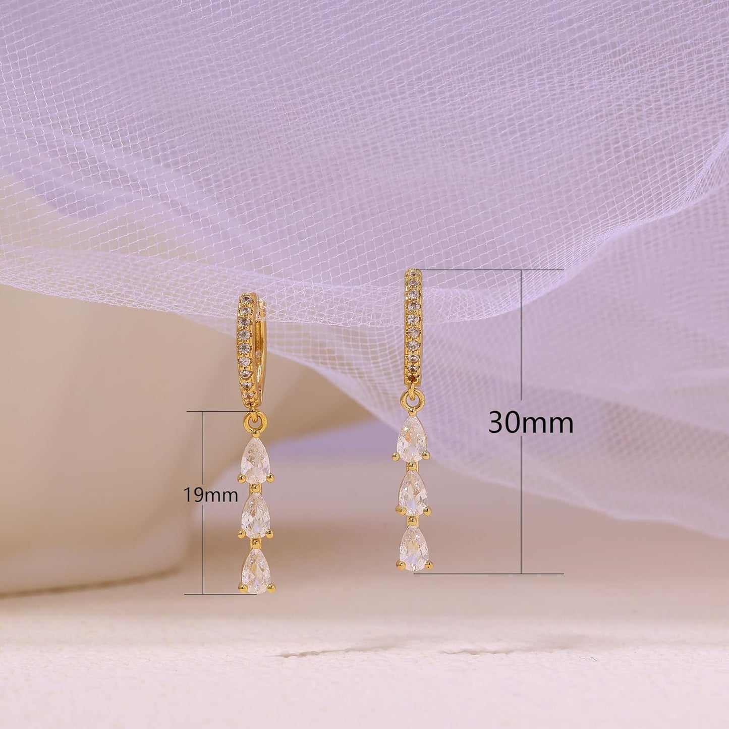 14K Gold Plated Butterfly Dangle Earrings for Women - Dainty, Trendy, CZ Drop Earrings - Simple Long Dangling Jewelry