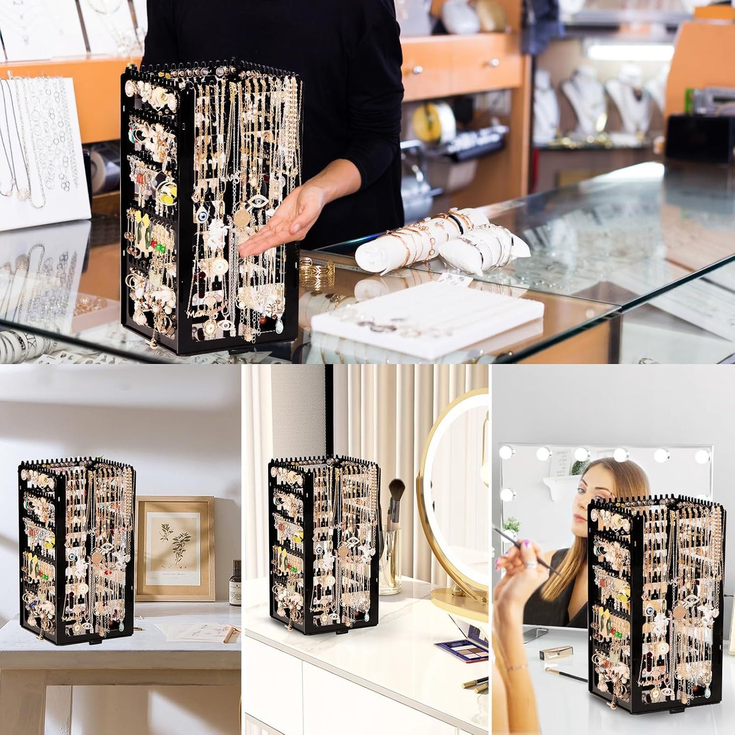 360 Rotating Earring Holder Organizer Stand,5 Tiers Acrylic Jewelry Organizers and Storage,228 Holes and 232 Grooves