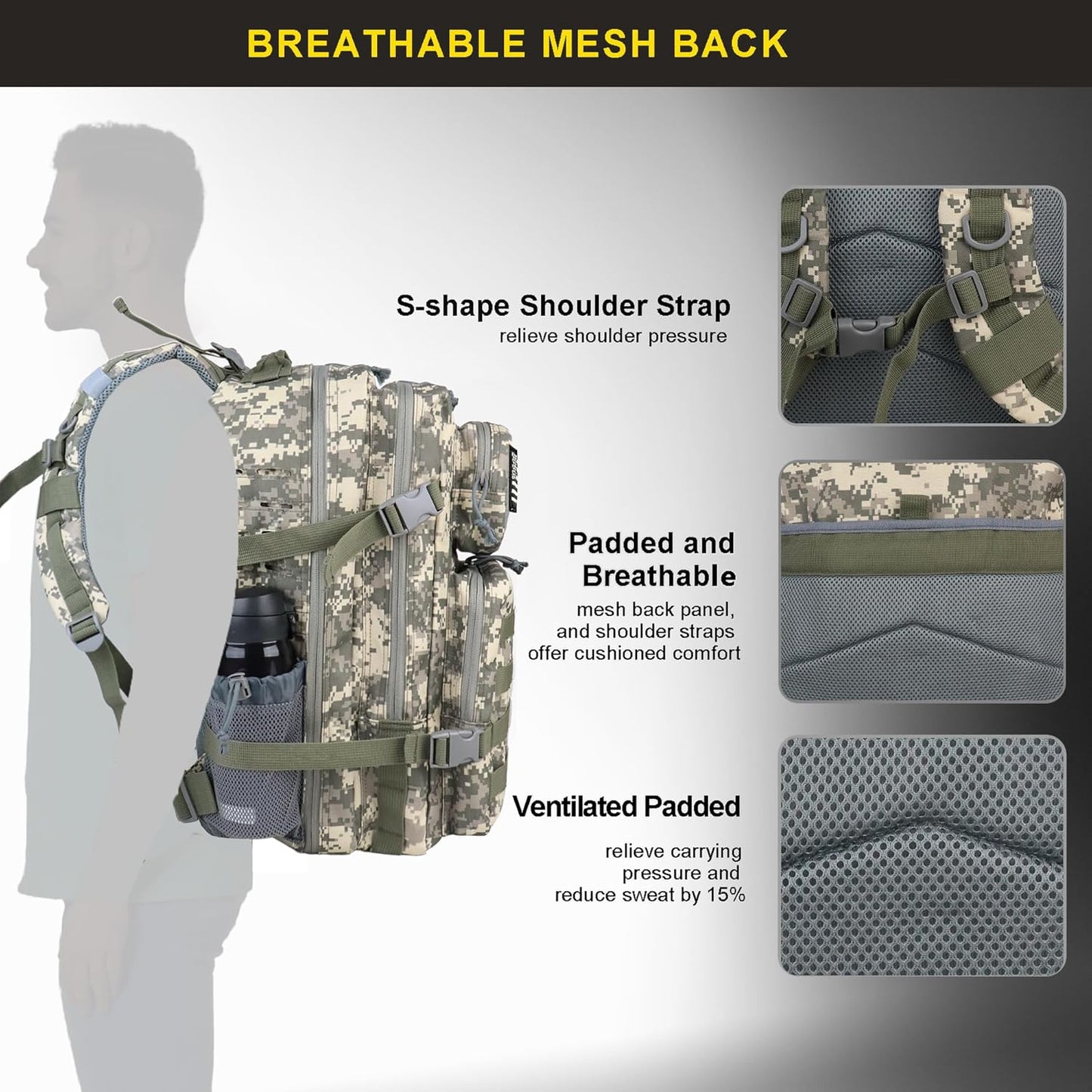 45L Military Tactical Backpack for Men and Women Army  Bag Large Rucksack with Molle System
