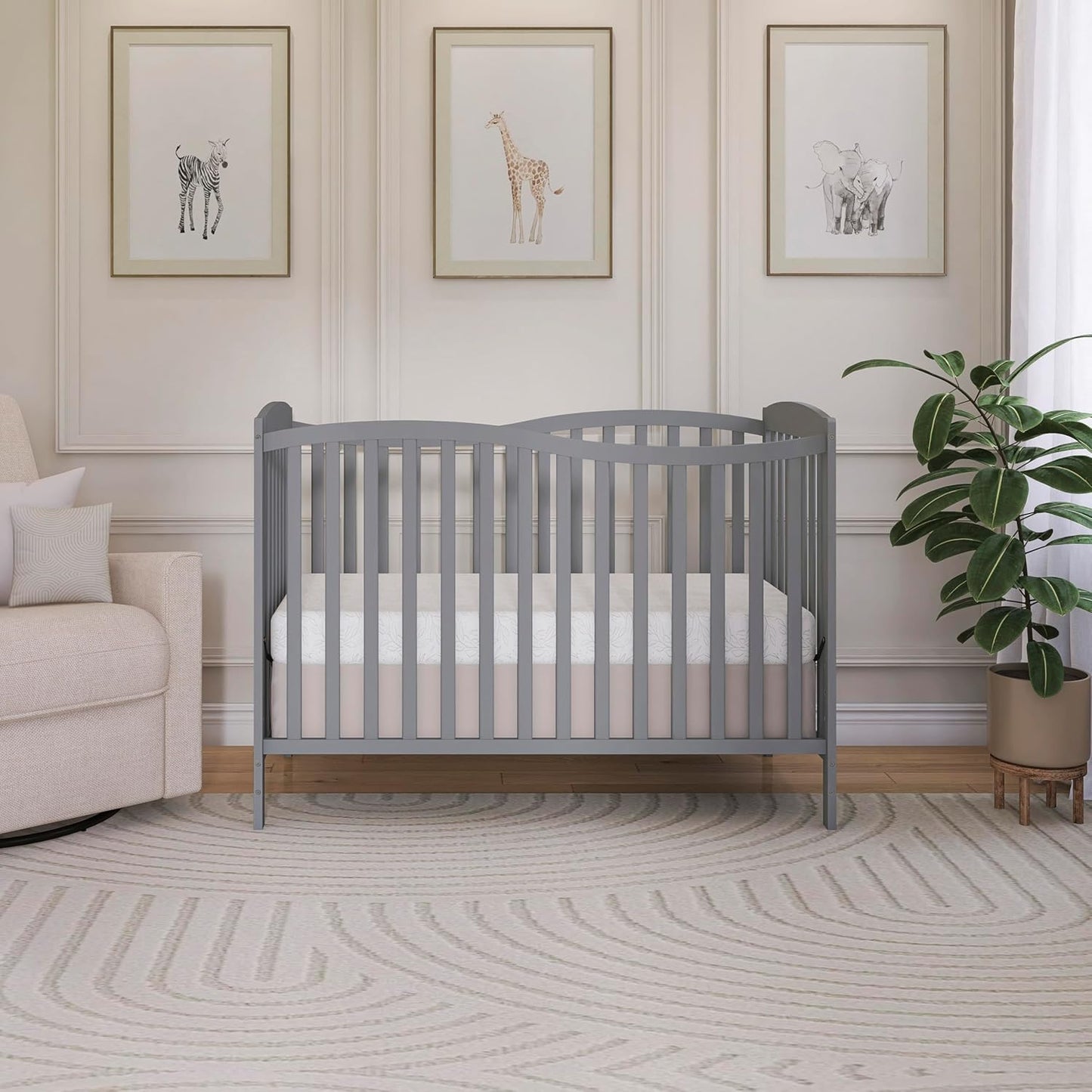 5-in-1 Convertible Full-Size Baby Crib in, Pinewood, 4 Mattress Heights, Converts to Toddler, Day & Full-Size Bed