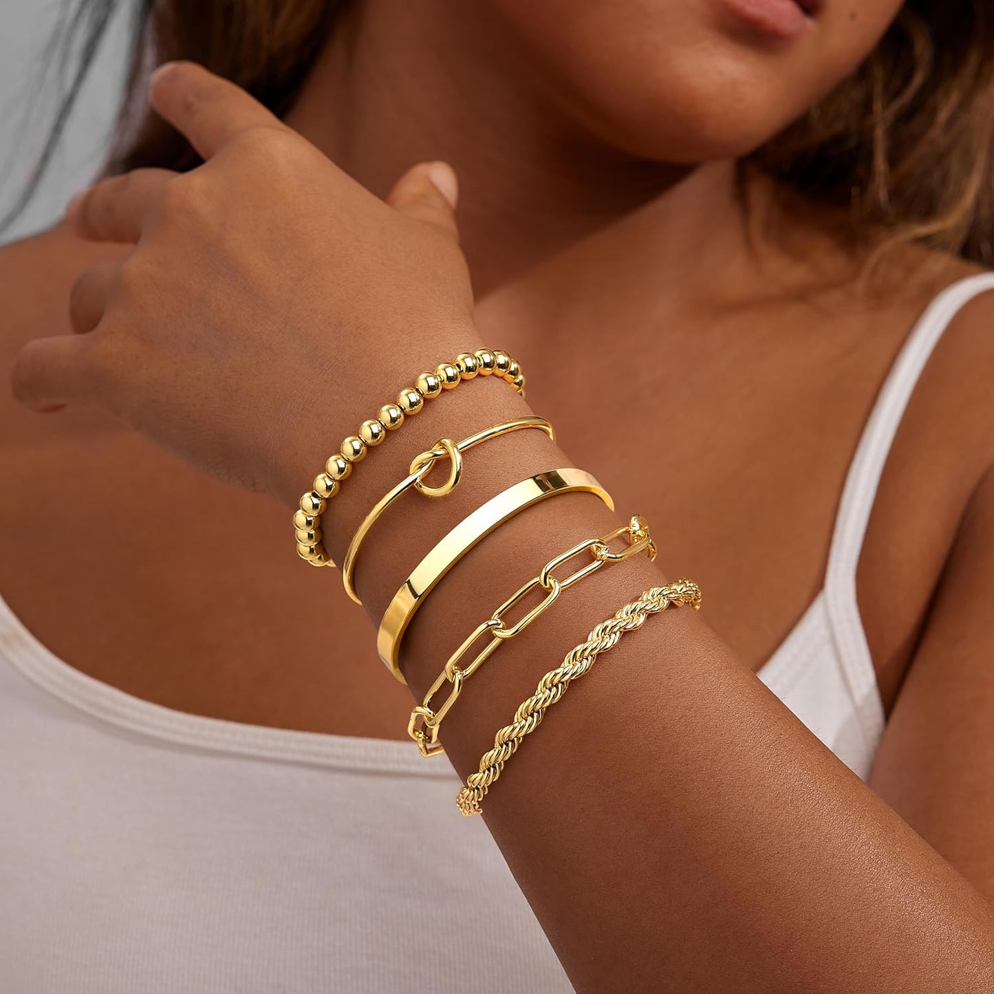 Gold Bracelets for Women Non Tarnish, 14K Gold Plated Chunky Cuff Bracelet Gold Bangles Bracelet for Women Trendy
