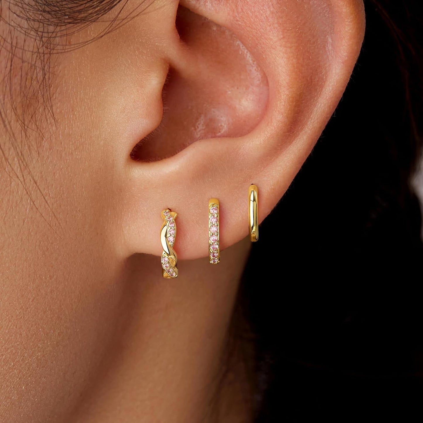 Inerney Gold Huggie Hoop Earrings Set for Women, Dainty Small Sterling Silver Earring Stacks Hypoallergenic Jewelry for Multiple Piercings