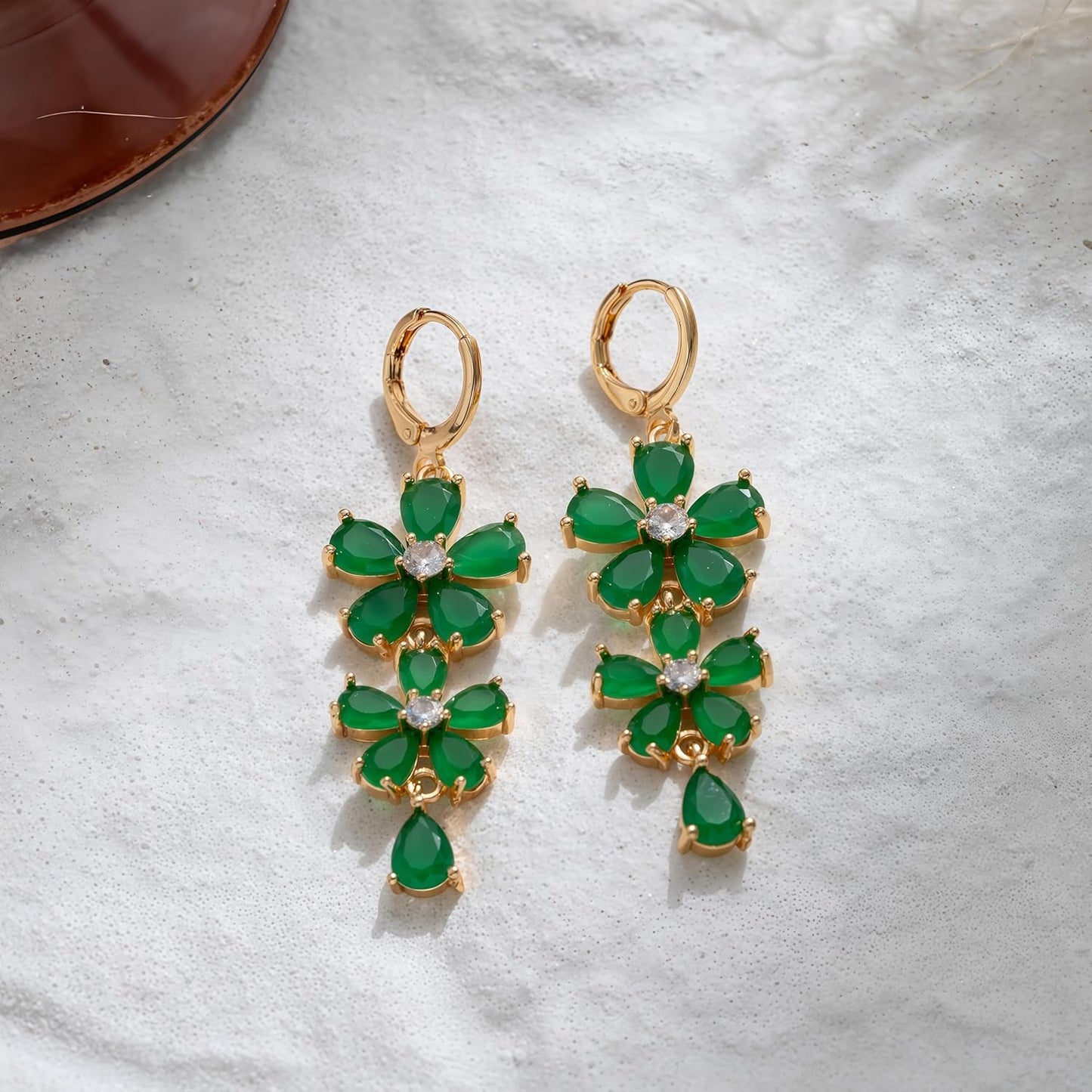 Vuskdtei18K Gold Plated Flower Dangle Earrings for Women, Hypoallergenic Cubic Zirconia Earrings, Elegant Chandelier Drop Earrings