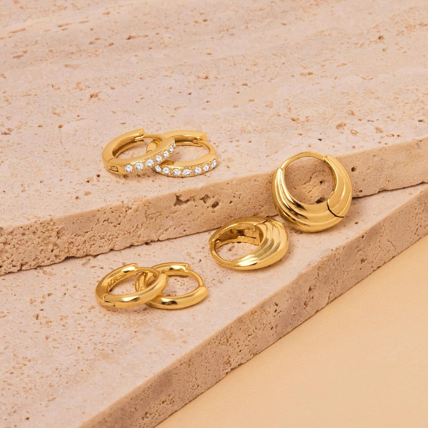 Inerney Gold Huggie Hoop Earrings Set for Women, Dainty Small Sterling Silver Earring Stacks Hypoallergenic Jewelry for Multiple Piercings