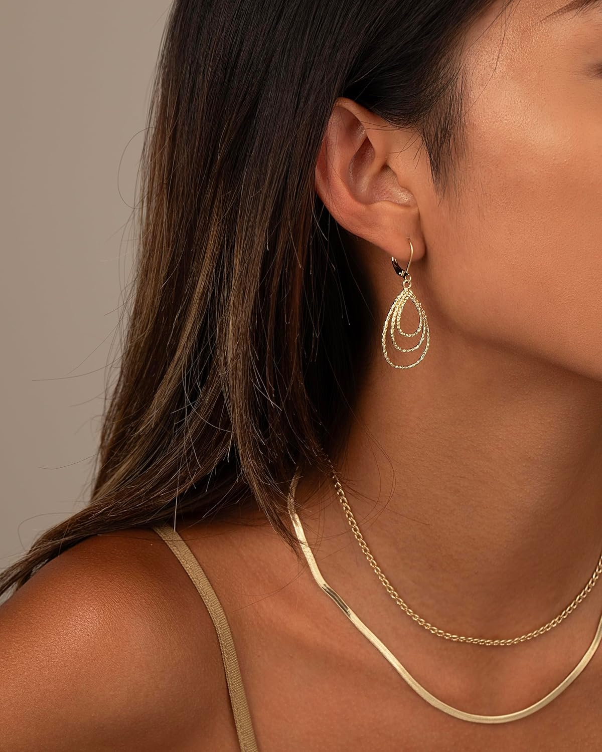 Gold Dangle Earrings for Women, 14K Gold Plated LightweightTeardrop Drop Earrings, Trendy Leverback Minimalist Jewelry for