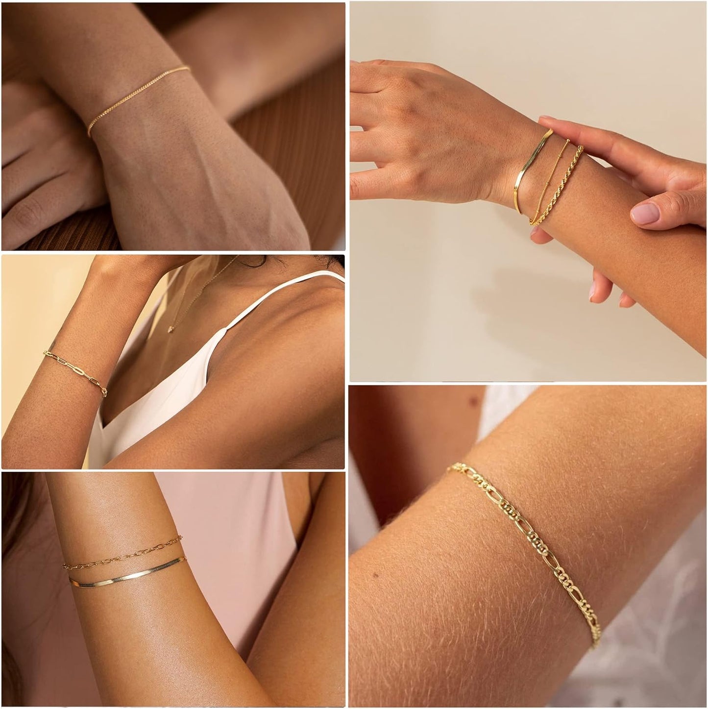 Gold Bracelets for Women Waterproof, 14K Real Gold Jewelry Sets Trendy Thin Dainty Stackable Cuban Link