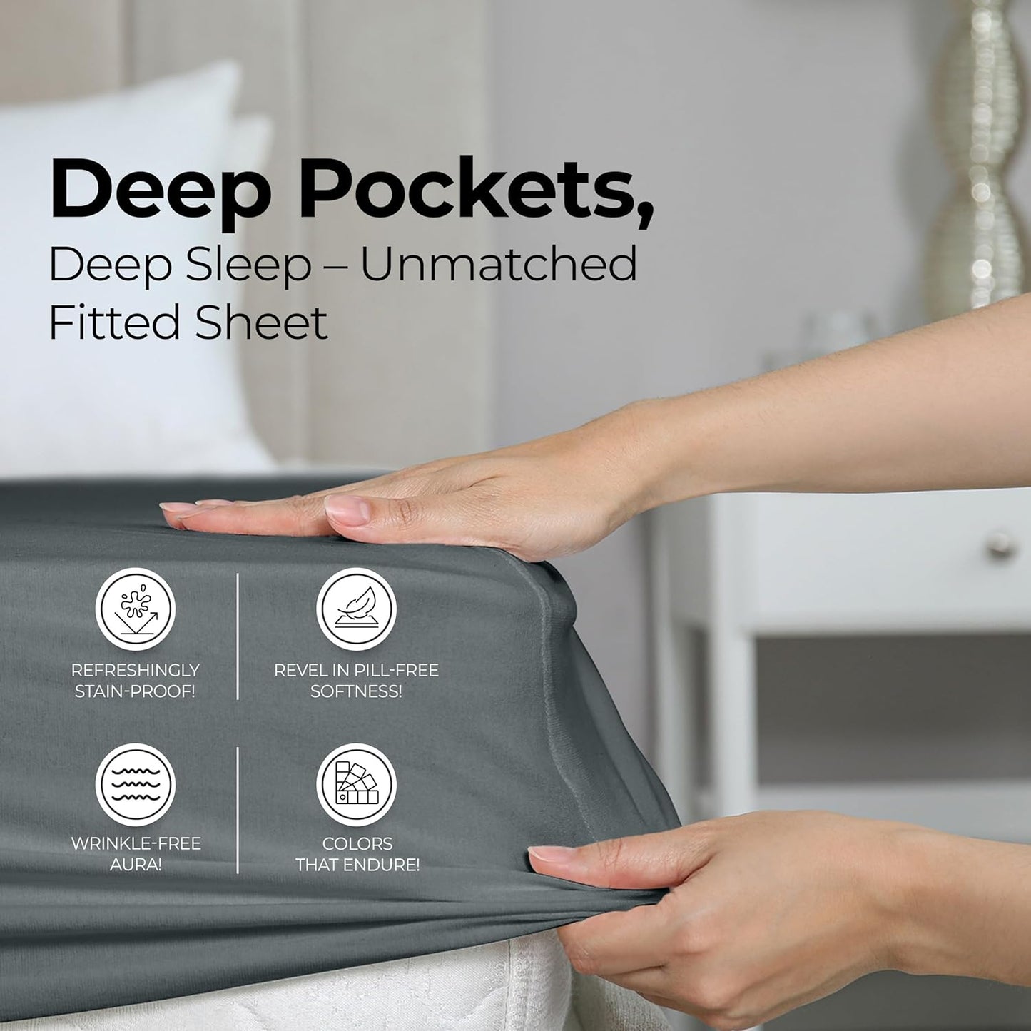 Queen Fitted Sheet - Bottom Sheet - Deep Pocket -Easy Care -1 Fitted Sheet Only (Grey)