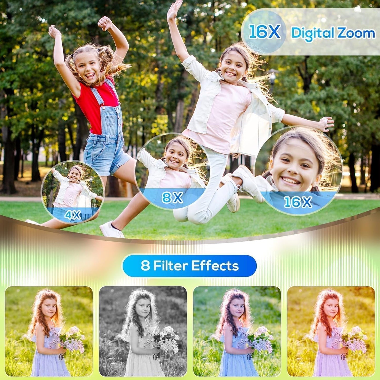 OMOMMD Digital Camera for Kids, 48MP FHD 1080P Point and Shoot Digital Cameras with 16X Zoom Anti-Shake, Compact Portable Cameras for Photography, for Boys Girls Teens Beginners-Black