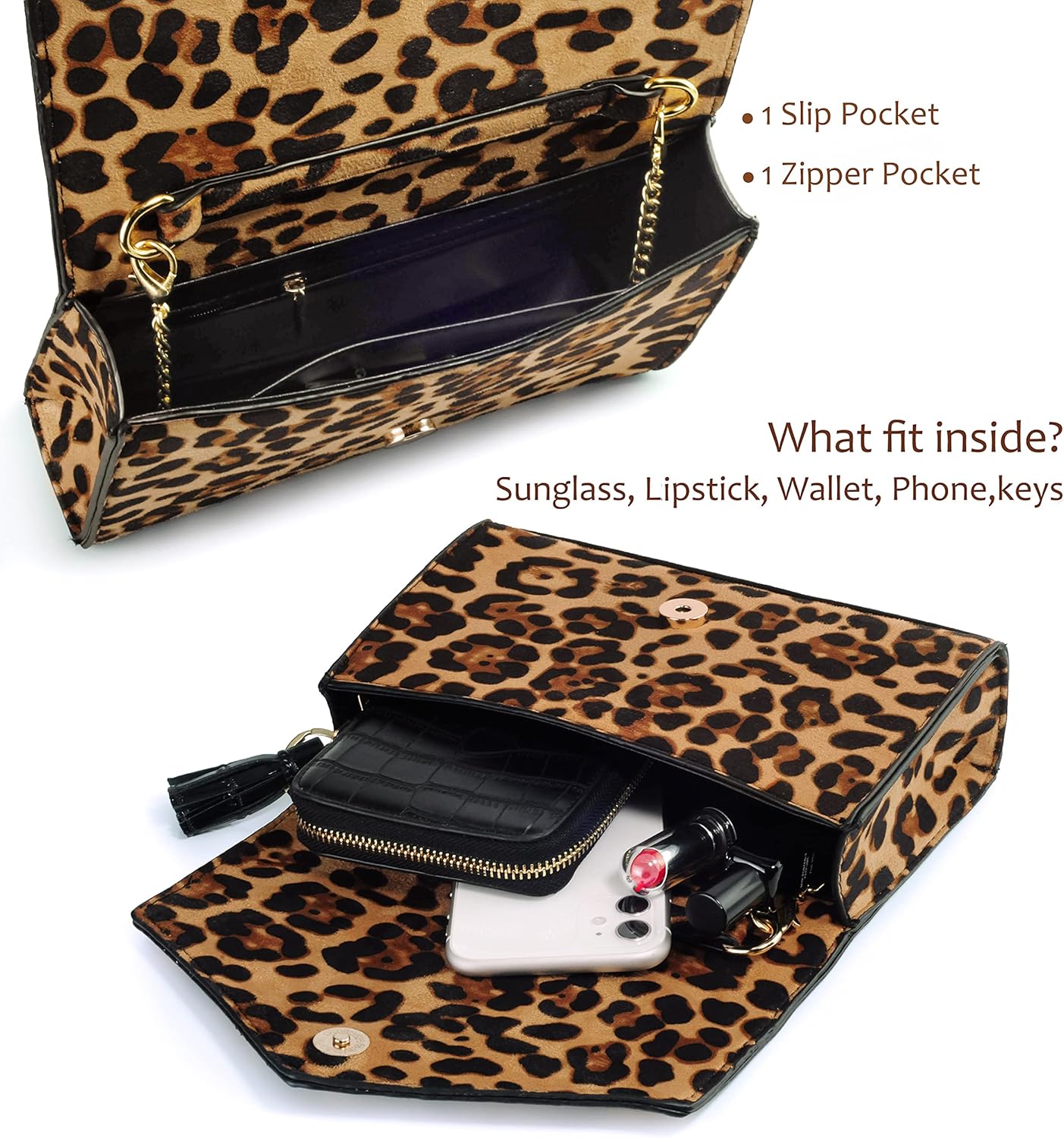Leopard Print Envelope Evening Clutch Women Chain Shoulder Bag