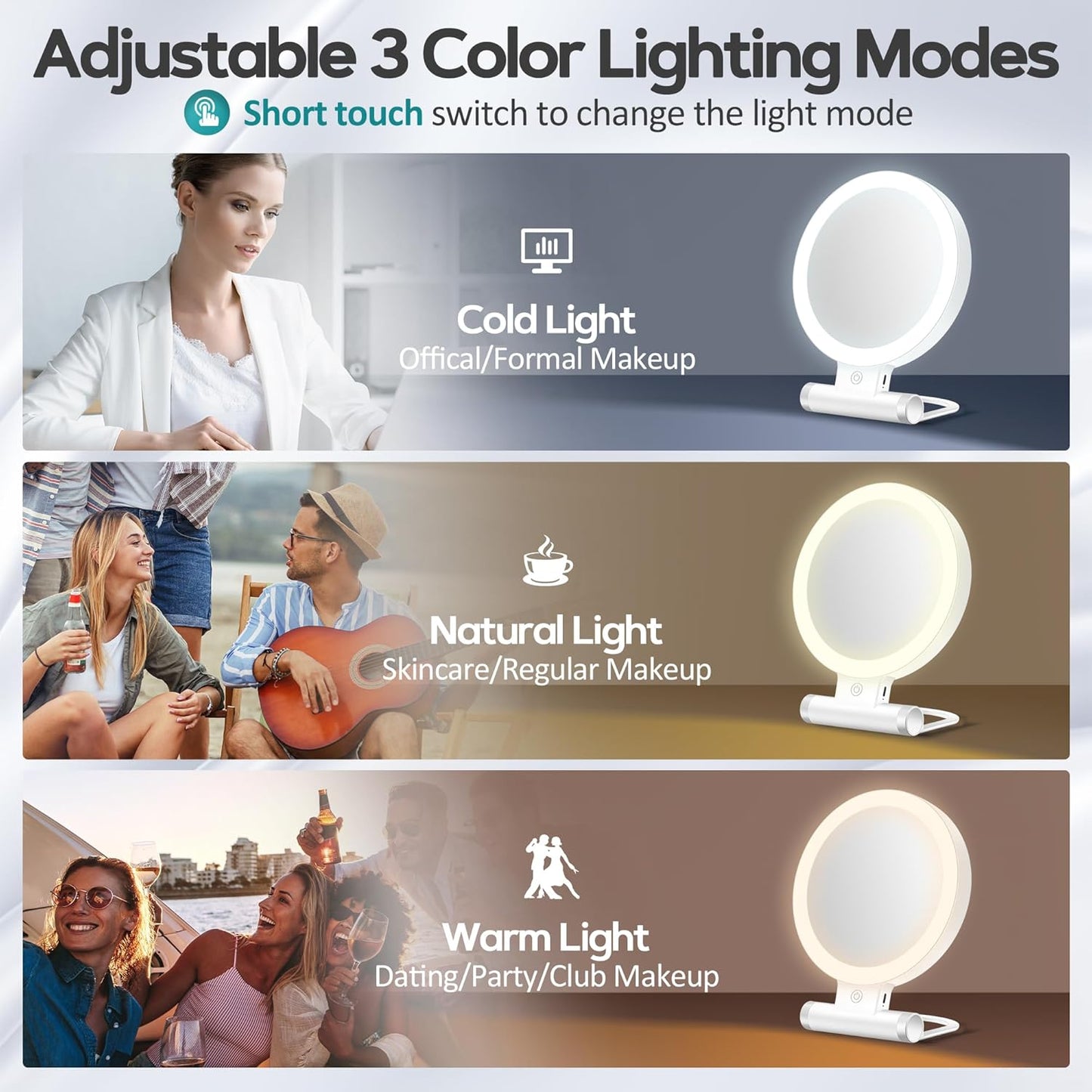 with Light, Double-Sided 1X/ 30X Magnifying Makeup Mirror with Tweezer，Foldable Travel Mirror