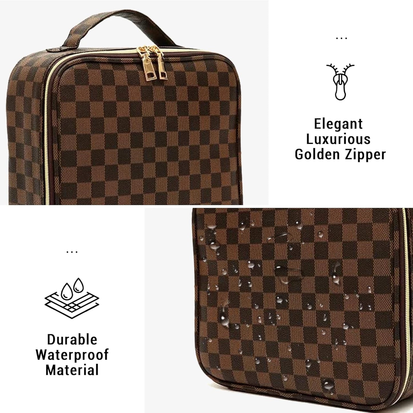Checkered Makeup Bag, with Adjustable Partition, Cosmetic Bags for Women Toiletry Travel