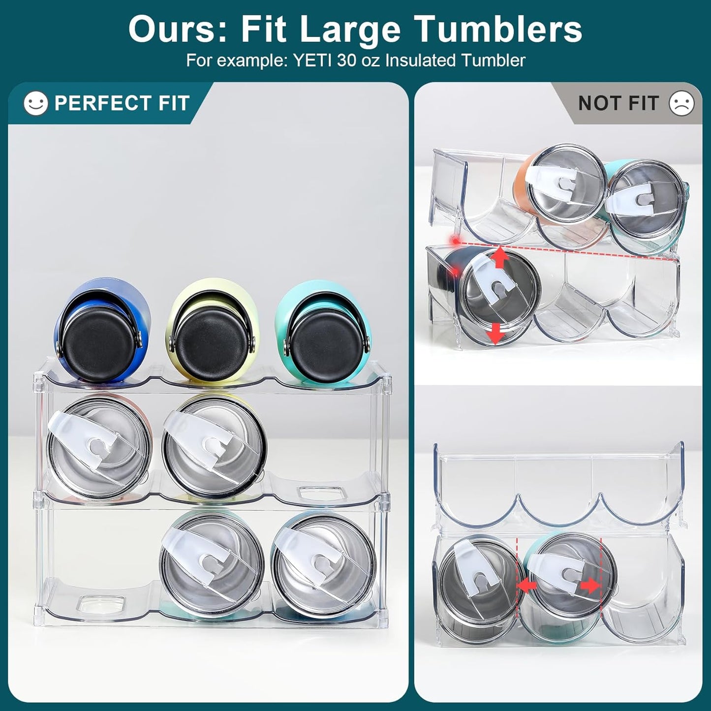 LARGER Compartment - Stackable Water Bottle Organizer Holder - 3 Tier Hold 9