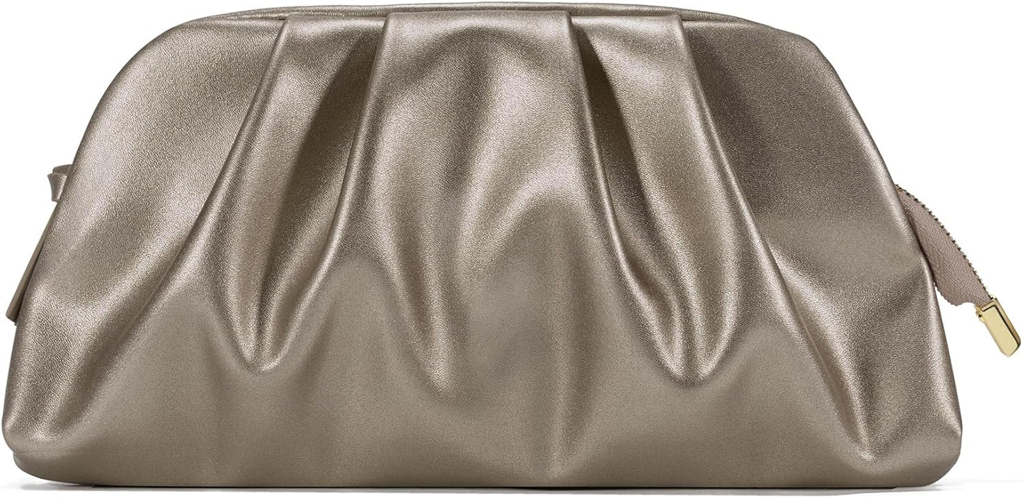 Dressy Vegan Leather Clutch Purse for Women Formal, Soft Pleated PU Evening Clutch for Weddings, Proms