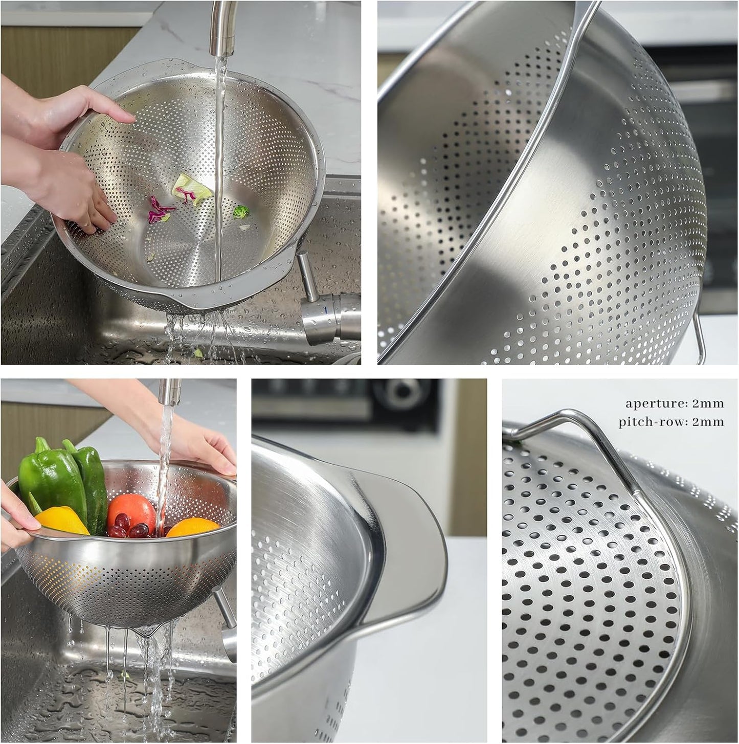 18/8 Stainless Steel Microwell Colander,  Fruits, Rice, and Pasta