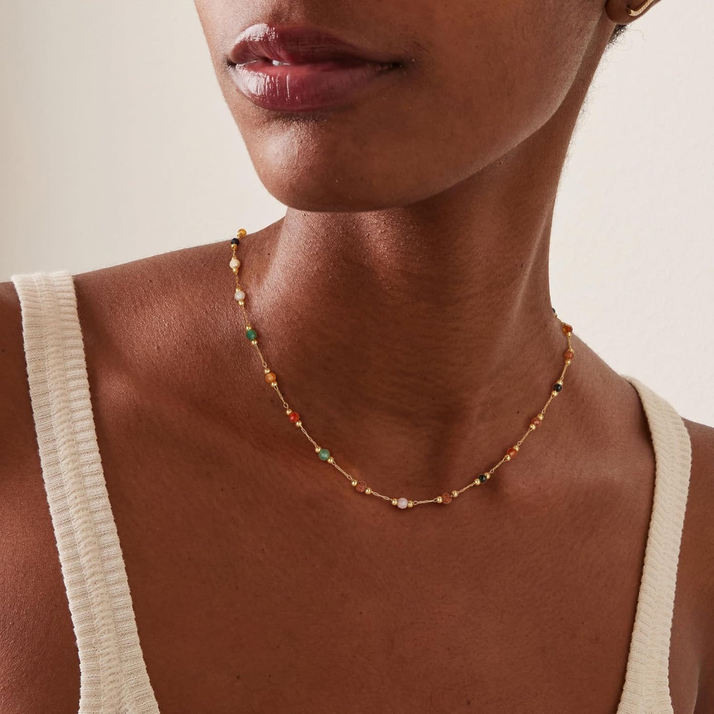 14K Gold Plated Beaded Choker Necklace – Dainty Boho Summer Jewelry for Women