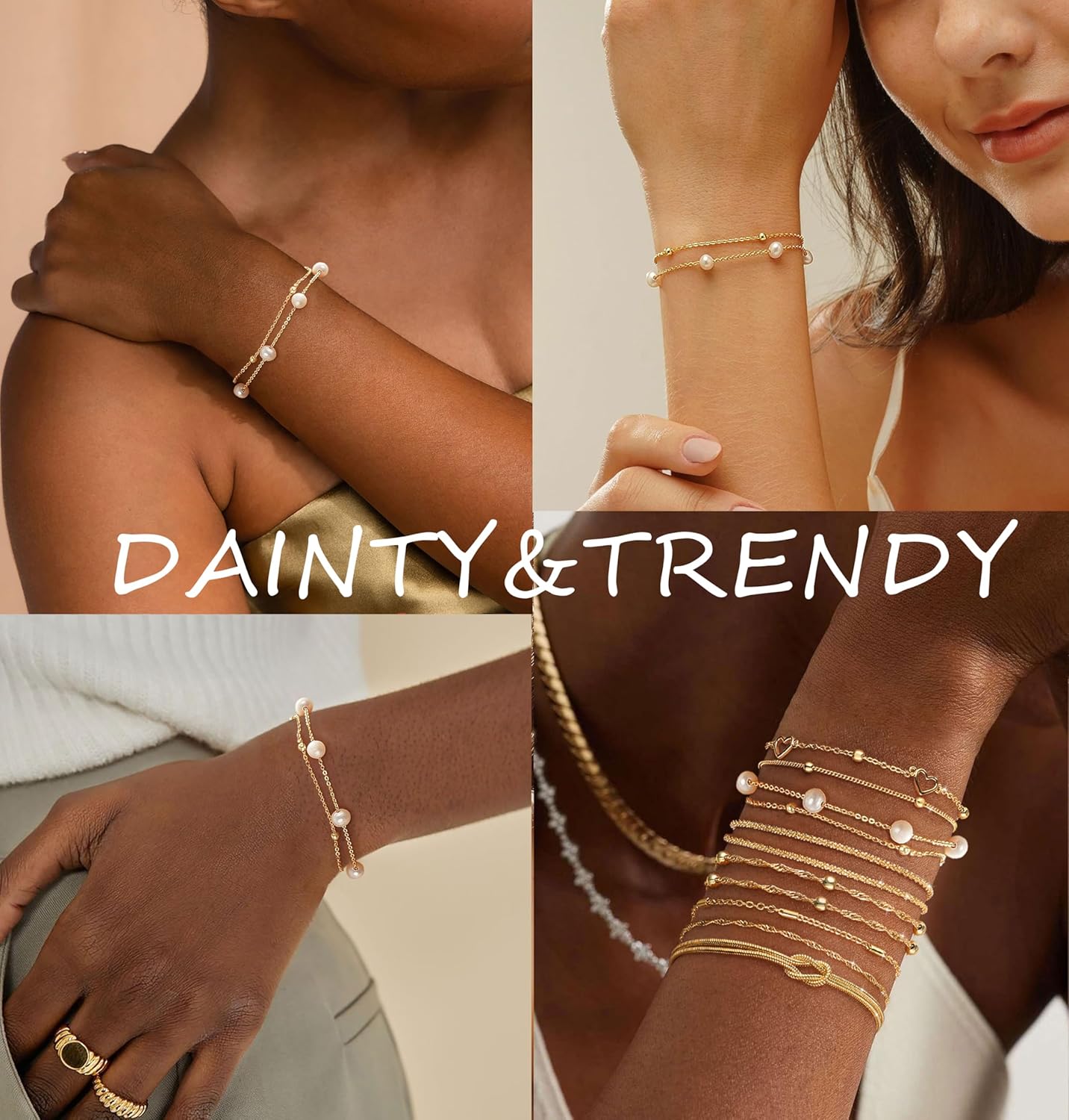 Gold Bracelets for Women Trendy 14K Gold Plated Bracelet for Women Non Tarnish Dainty Stackable Layered