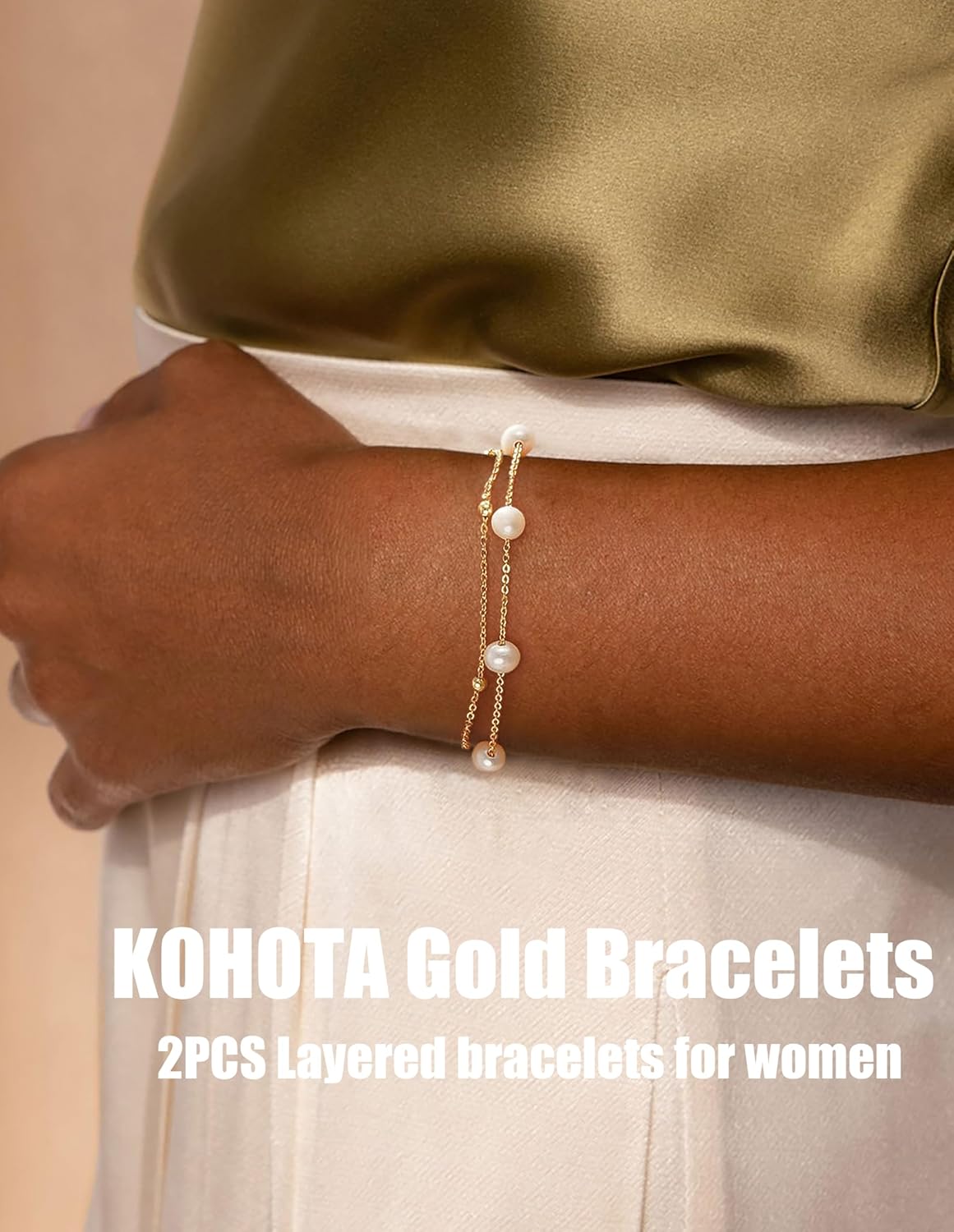 Gold Bracelets for Women Trendy 14K Gold Plated Bracelet for Women Non Tarnish Dainty Stackable Layered