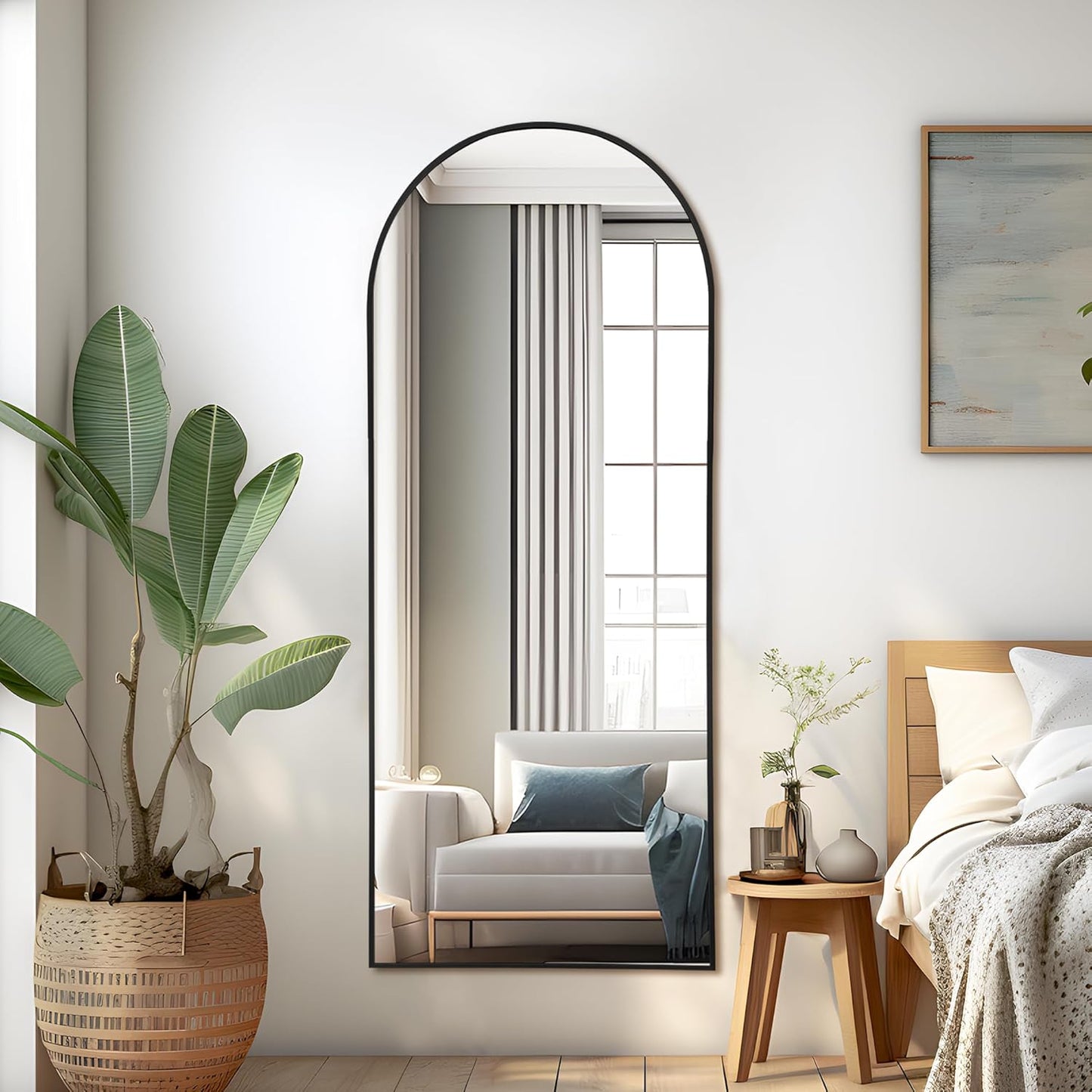 Arched Full Length Mirror with Stand, 56"x19"  Free Standing, Leaning Against Wall or Wall-Mounted
