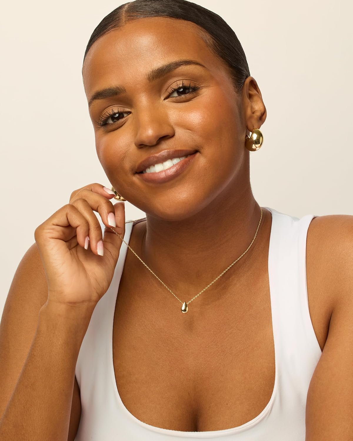 14K Gold Plated Dainty Pear Pendant Necklace for Women | Tear Pendant Necklaces