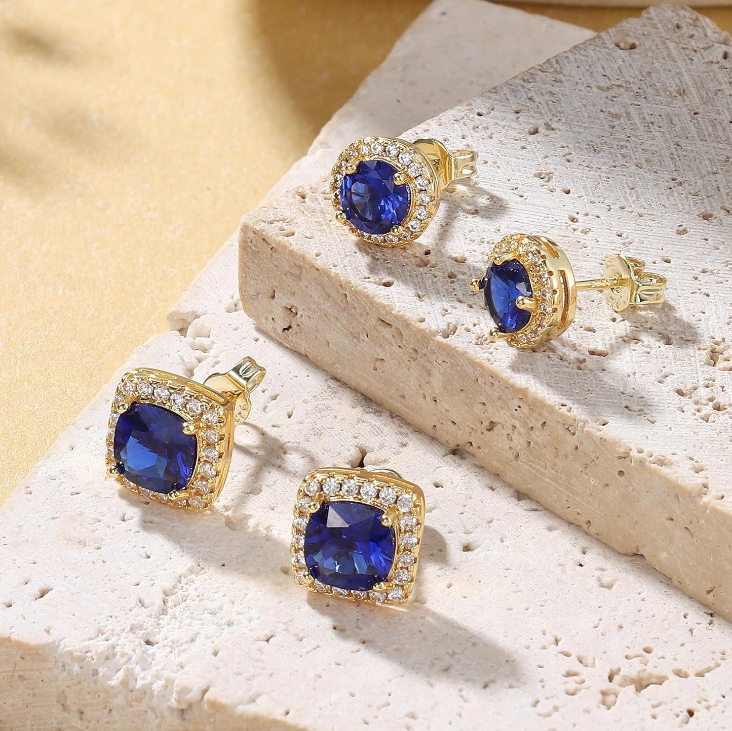 Hayoso 18K Gold Plated Halo Stud Earrings 925 Sterling Silver Cubic Zirconia Stud Earrings Round Square Diamonique Stud