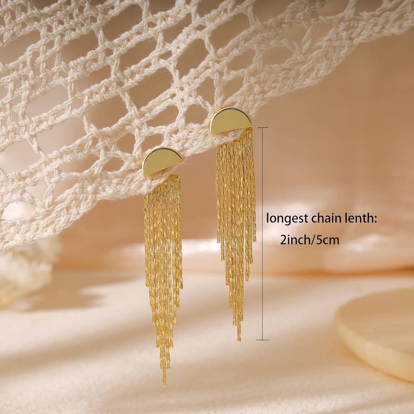 Gold Earrings for Women, 14K Gold Plated Tassel Dangle Earrings for Women Trendy Hypoallergenic Long Chain Earring