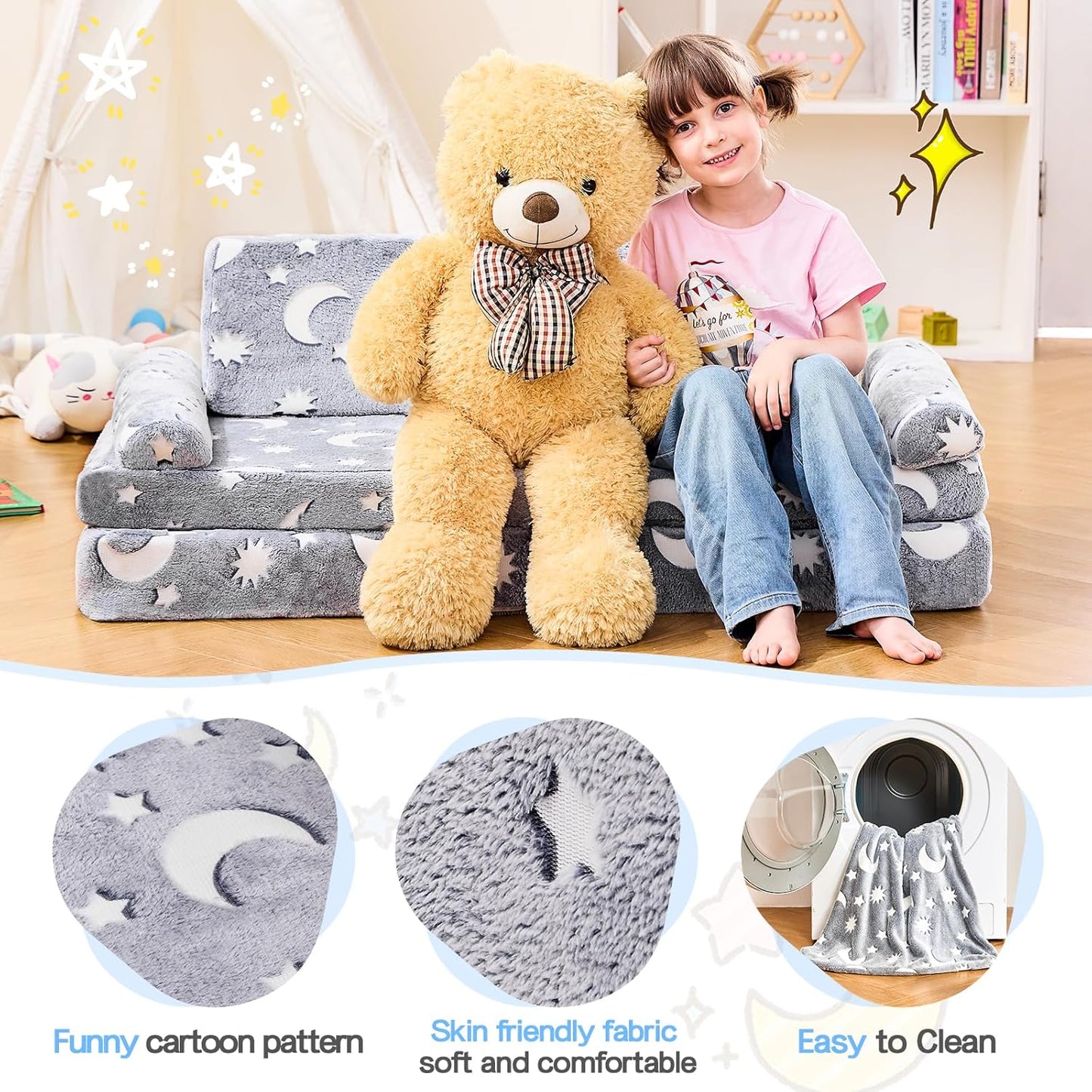 Modular Kids Sectional,Bedroom and Playroom Furniture,Convertible Foam and Floor Cushion ,Glow in The Dark