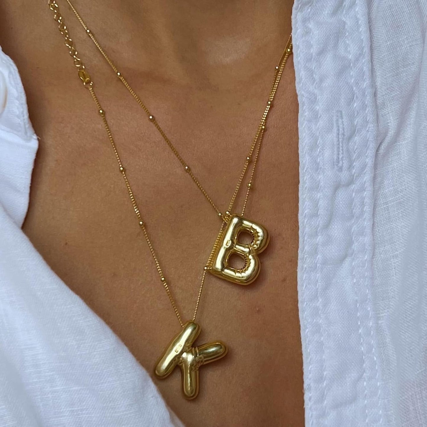 Bubble Gold Letter Necklace, 14k Gold Plated Balloon Initial Pendant, Dainty Chunky Custom Name Necklace for Women