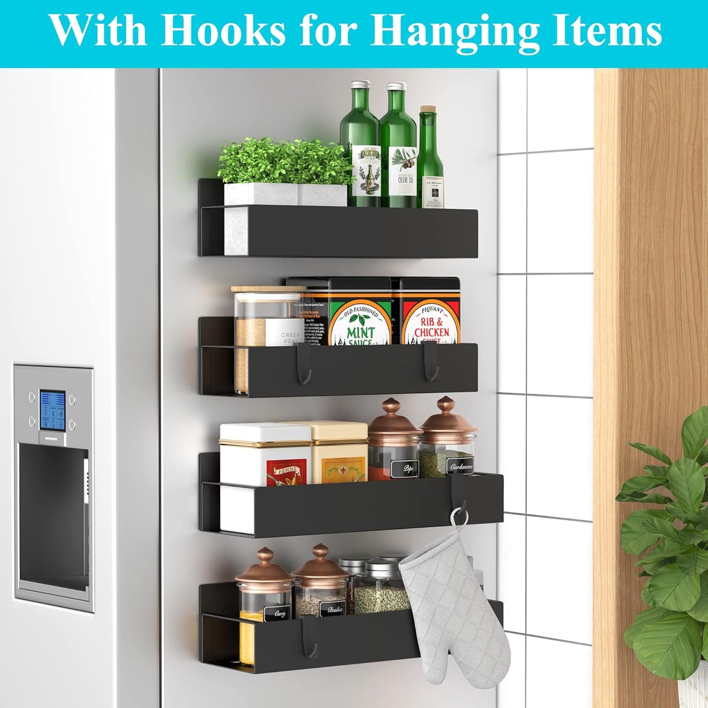 Metal 4 Pack Magnetic Spice Storage Rack Organizer for Refrigerator and Oven Organizers and Storage