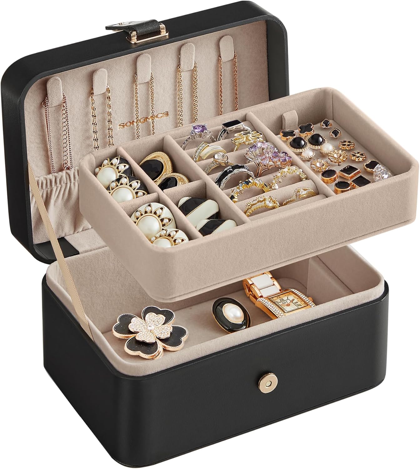 Travel Jewelry Case, 2-Layer Jewelry Holder Organizer, Portable Versatile Earring Storage