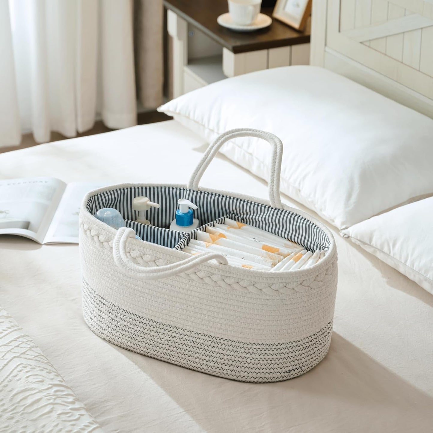 BB room storage basket, changing table storage basket, portable storage basket with removable dividers