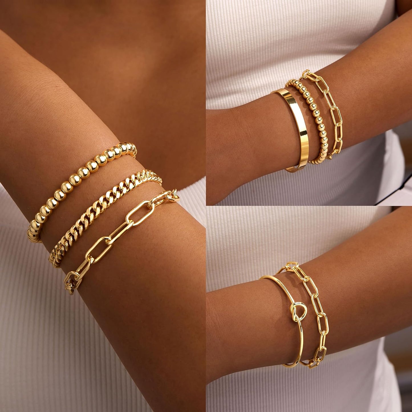 Gold Bracelets for Women Non Tarnish, 14K Gold Plated Chunky Cuff Bracelet Gold Bangles Bracelet for Women Trendy