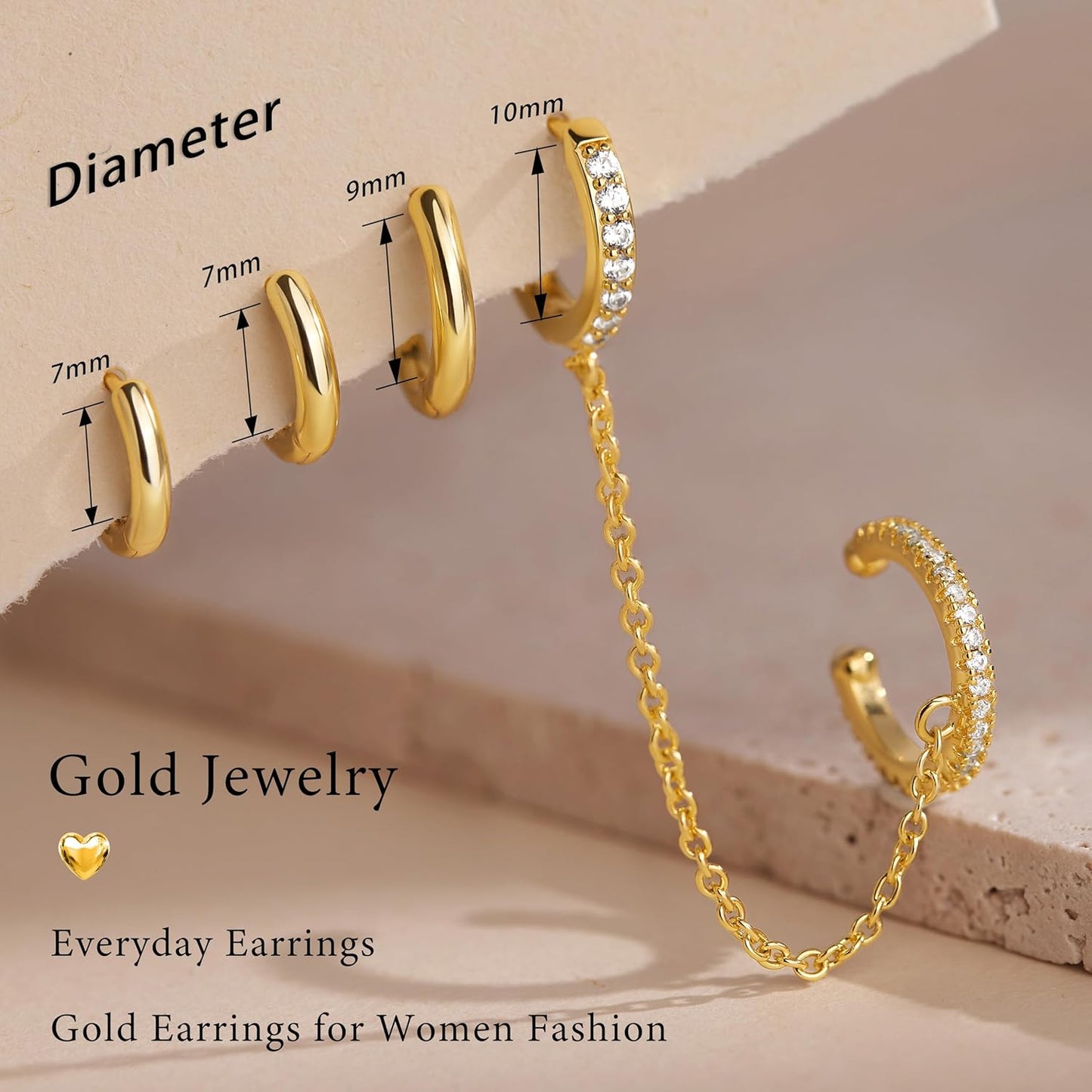 Small Gold Huggie Hoop Earrings Set for Women Men Hypoallergenic 14K Plated Stack Cartilage Earrings, Multiple Piercing