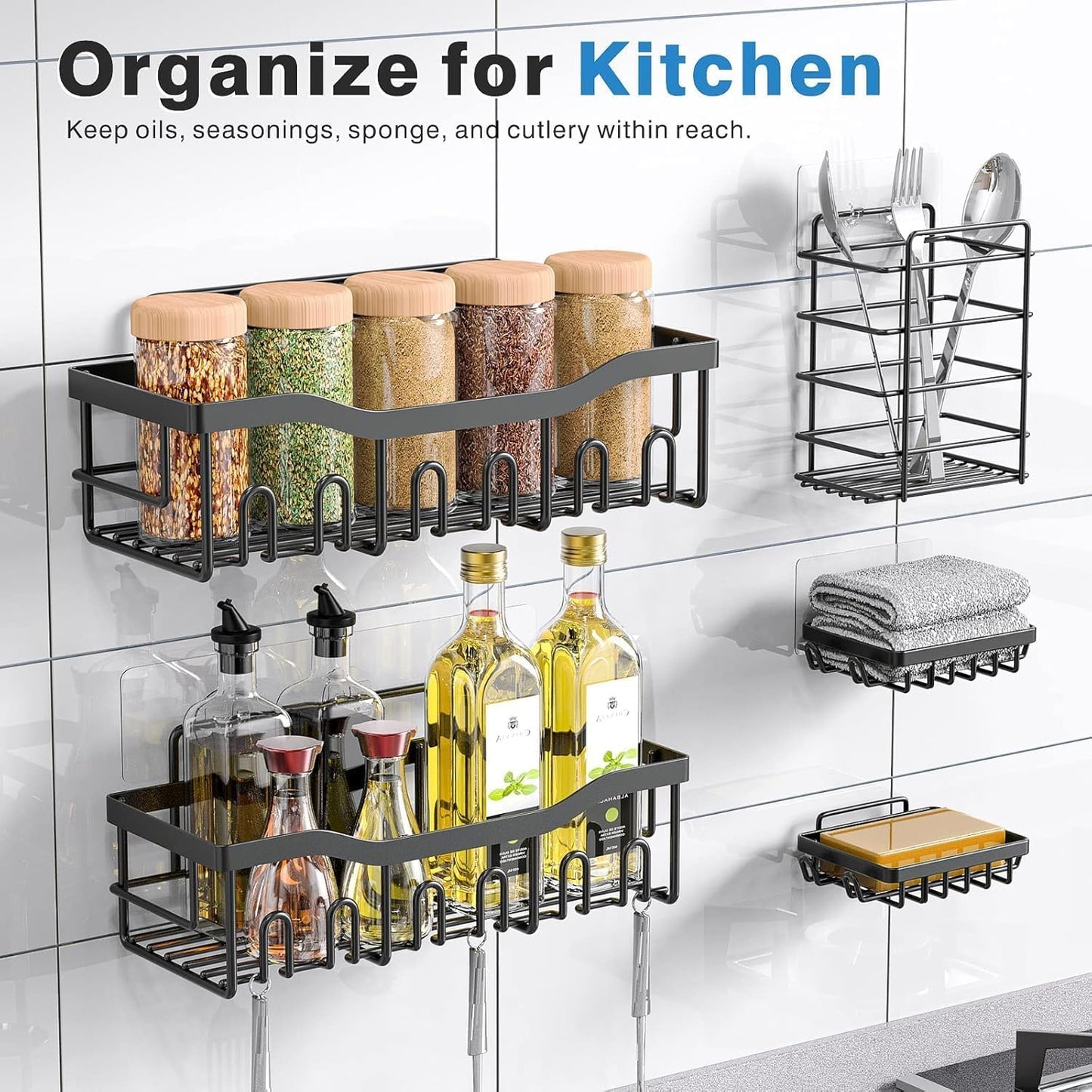 5-Pack Rustproof Stainless Steel Shower Caddy Set– No Drill  Bathroom Organizer