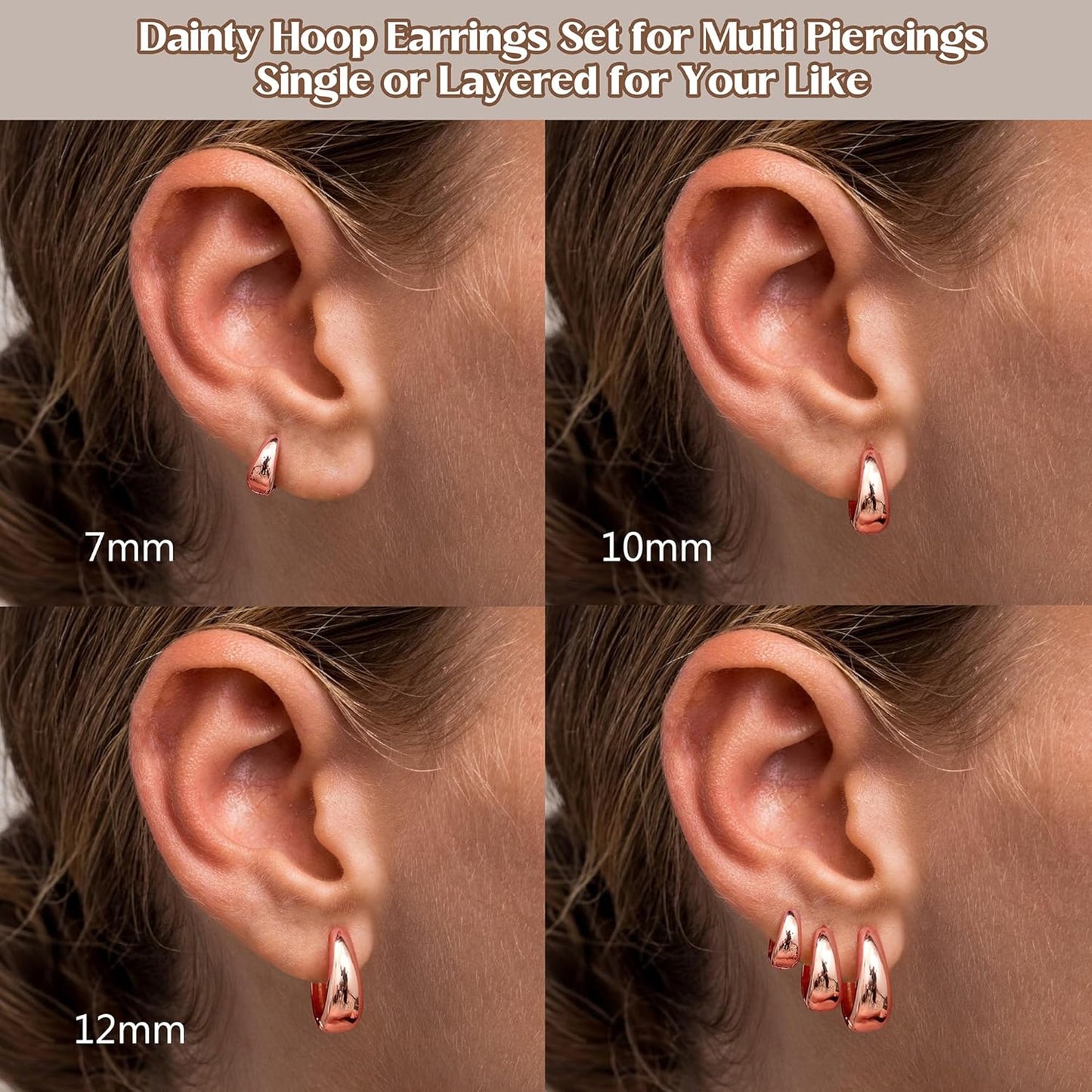 3Pairs Gold Hoop Earrings Set for Women Chunky Gold Silver Earring 14K Gold Filled Small Huggie Hoops Lightweight Tiny