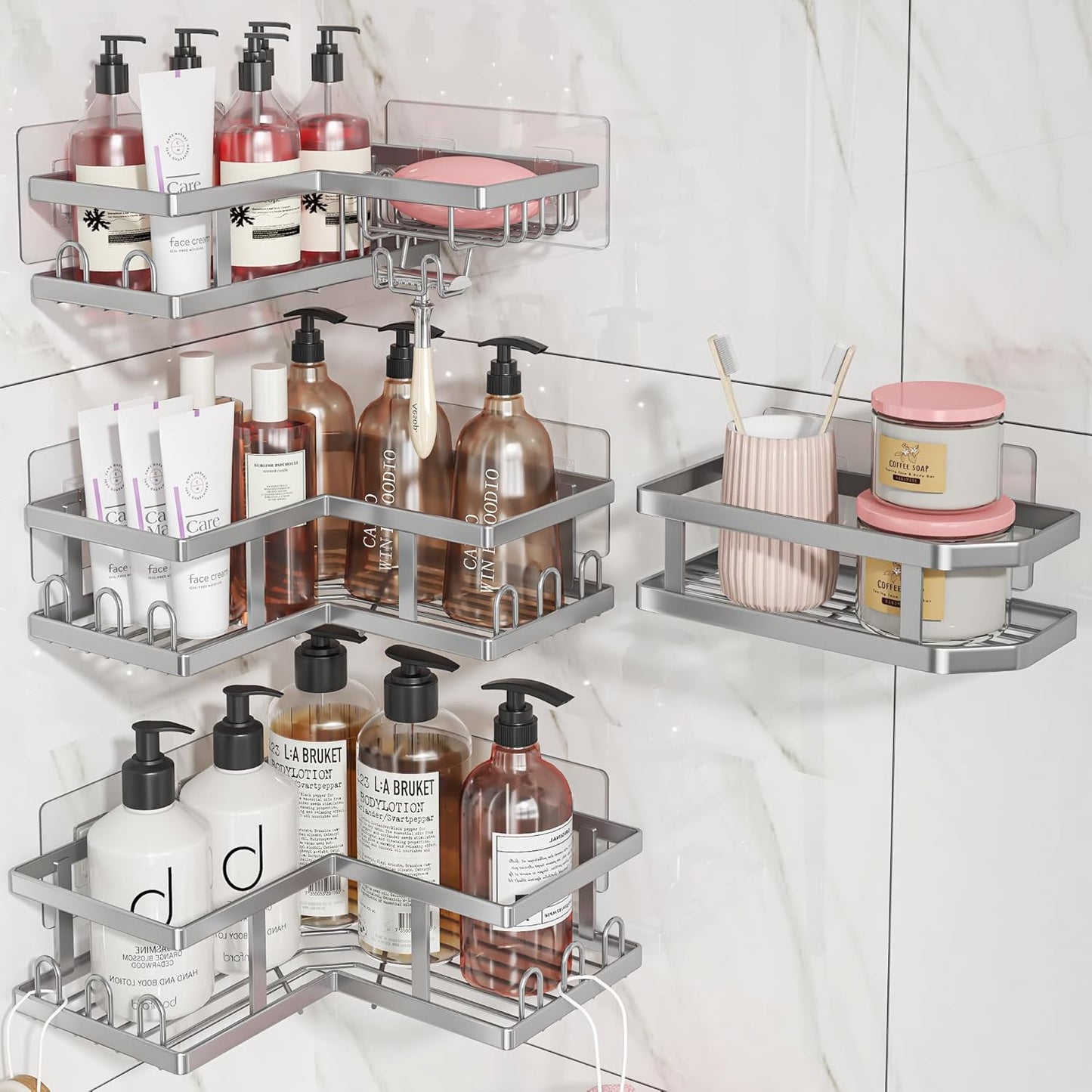 Shower Caddy Corner with Soap Holder, No Drilling Shower , Adhesive Shower Organizer, 4-Pack