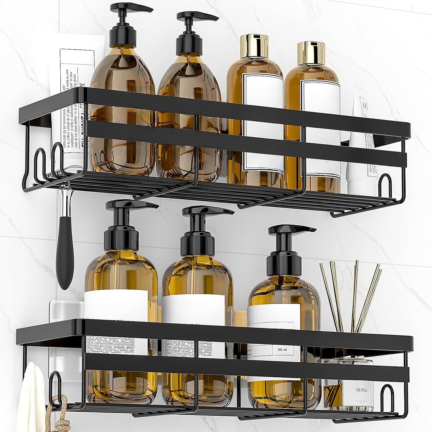 Shower Caddies 2 Pack - Adhesive Hanging Shower Shelf , No Drilling Stainless Shower Shelves