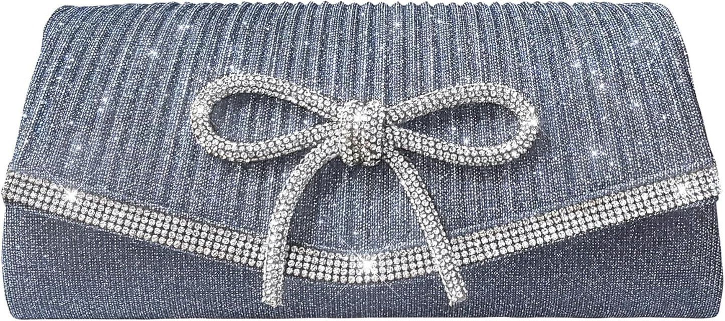 Bow Evening Bag Sparkly Clutch Purses for Women Wedding Glitter Rhinestone Party Prom Purse