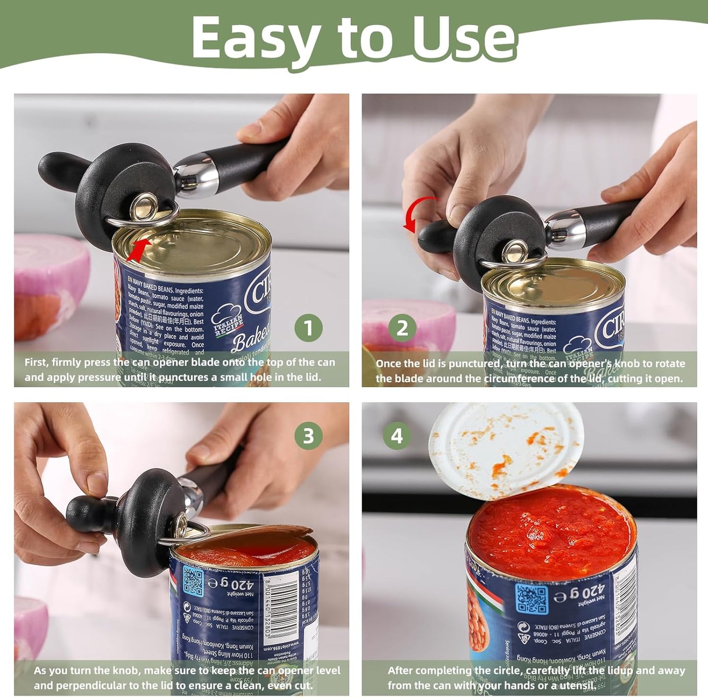 Can Opener Manual Tin Opener Stainless Steel Heavy Duty, Oversized Hand-held Easy Rotary Knob