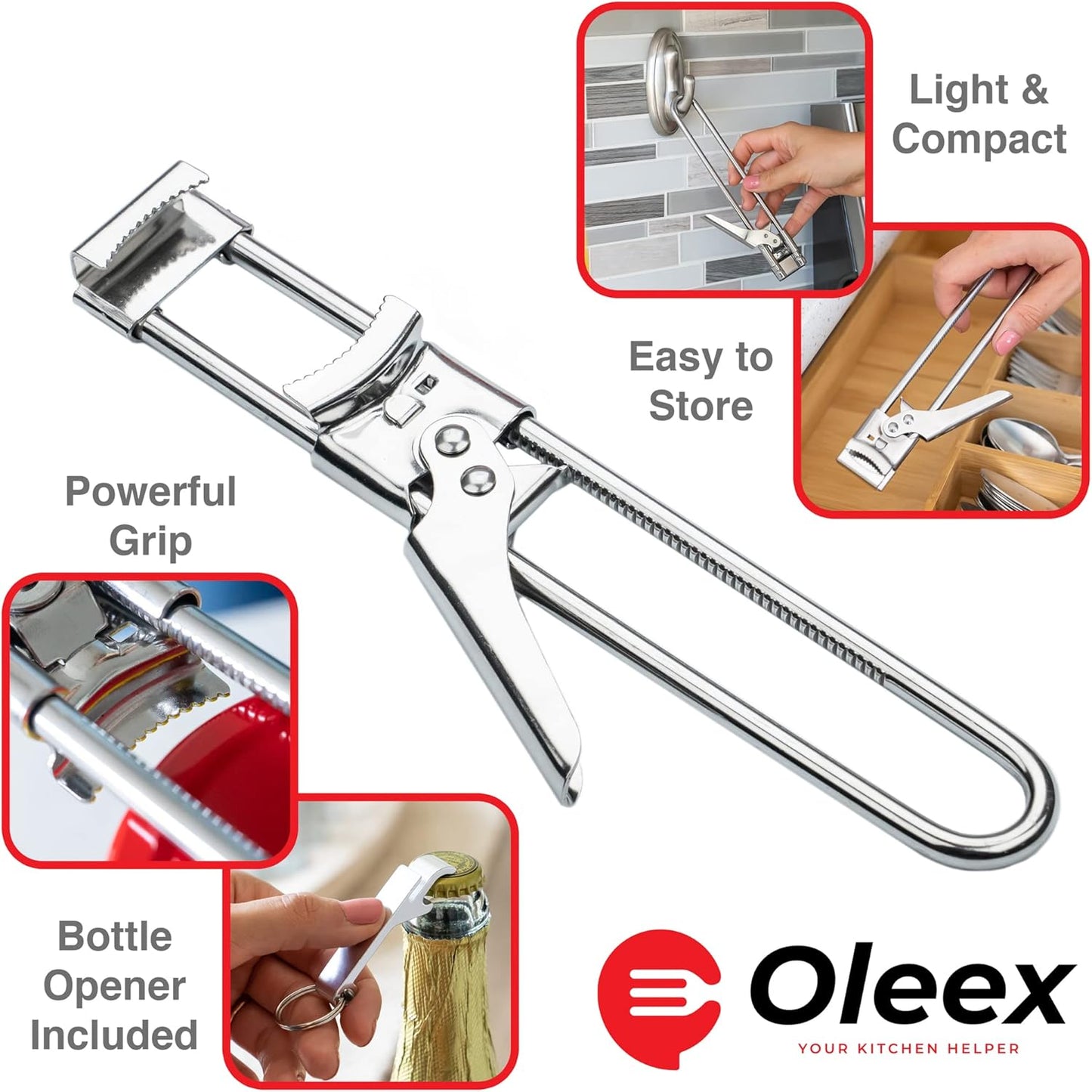 Hands with Keychain Bottle Cap Opener. Jar Gripper Tight Lid Opener and Bottle Opener Kitchen Gadgets