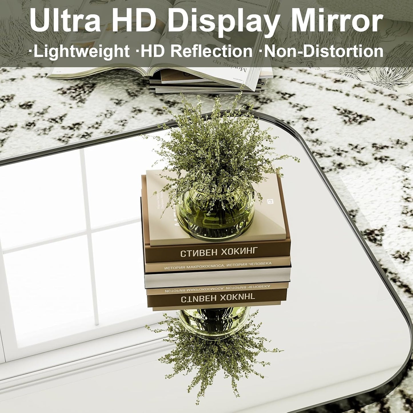 57"x20" Full Length Mirror, Black Rounded Corner Aluminum Frame Standing Mirror, Hanging