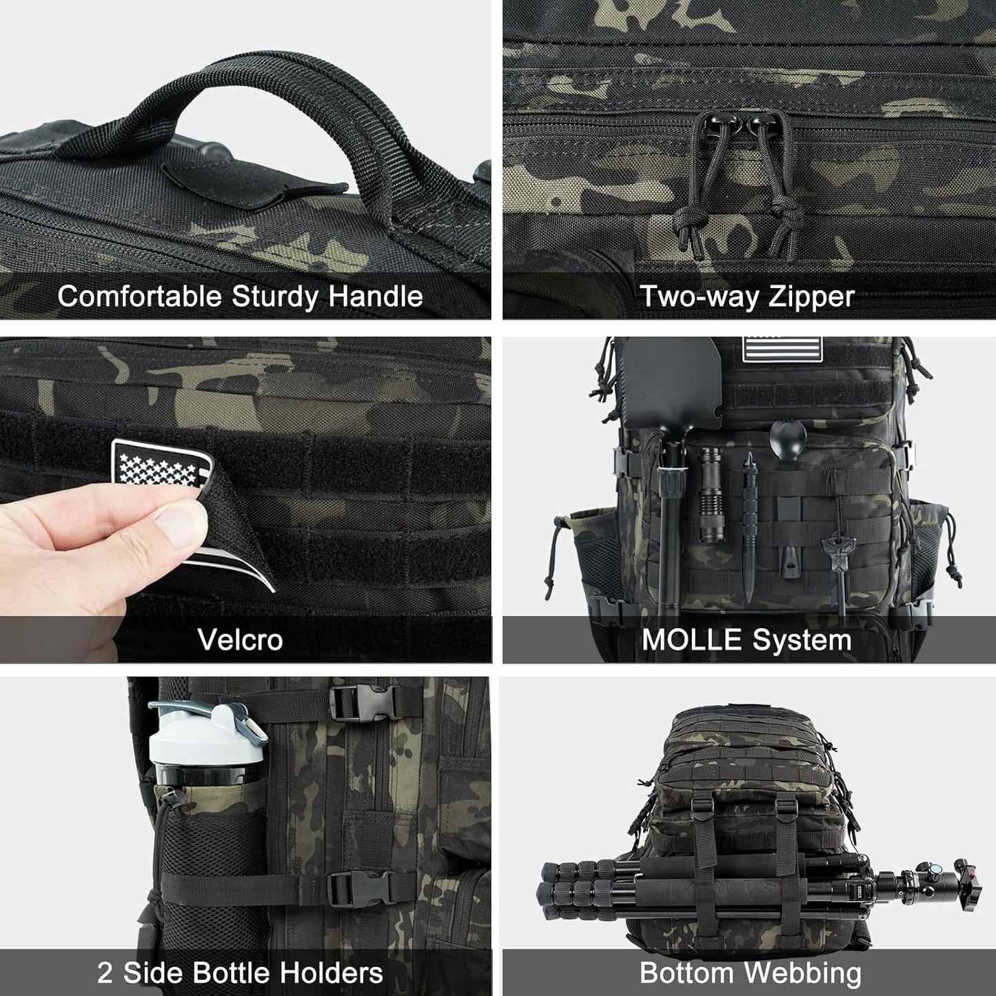 Military Tactical Backpack 50L  Molle Army Bug Out Bag Water Resistant and Heavy Duty Hiking