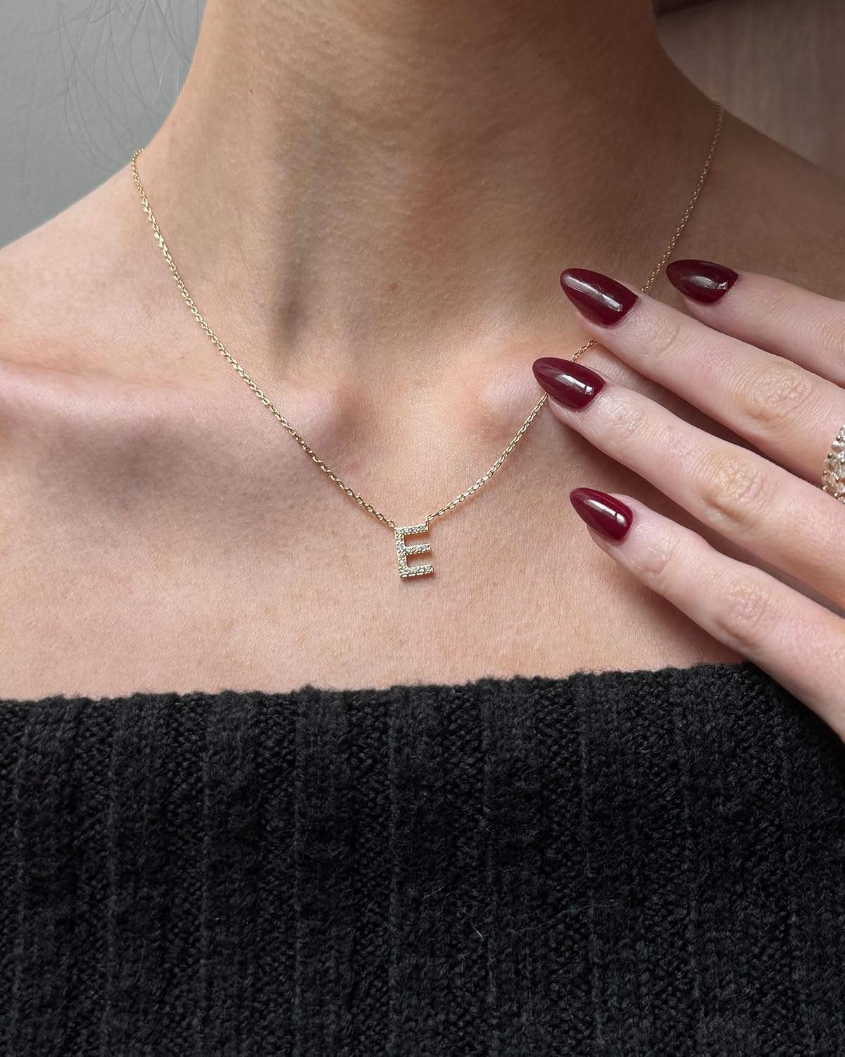 Delicate 14K White Gold Initial Necklace with CZ Accent