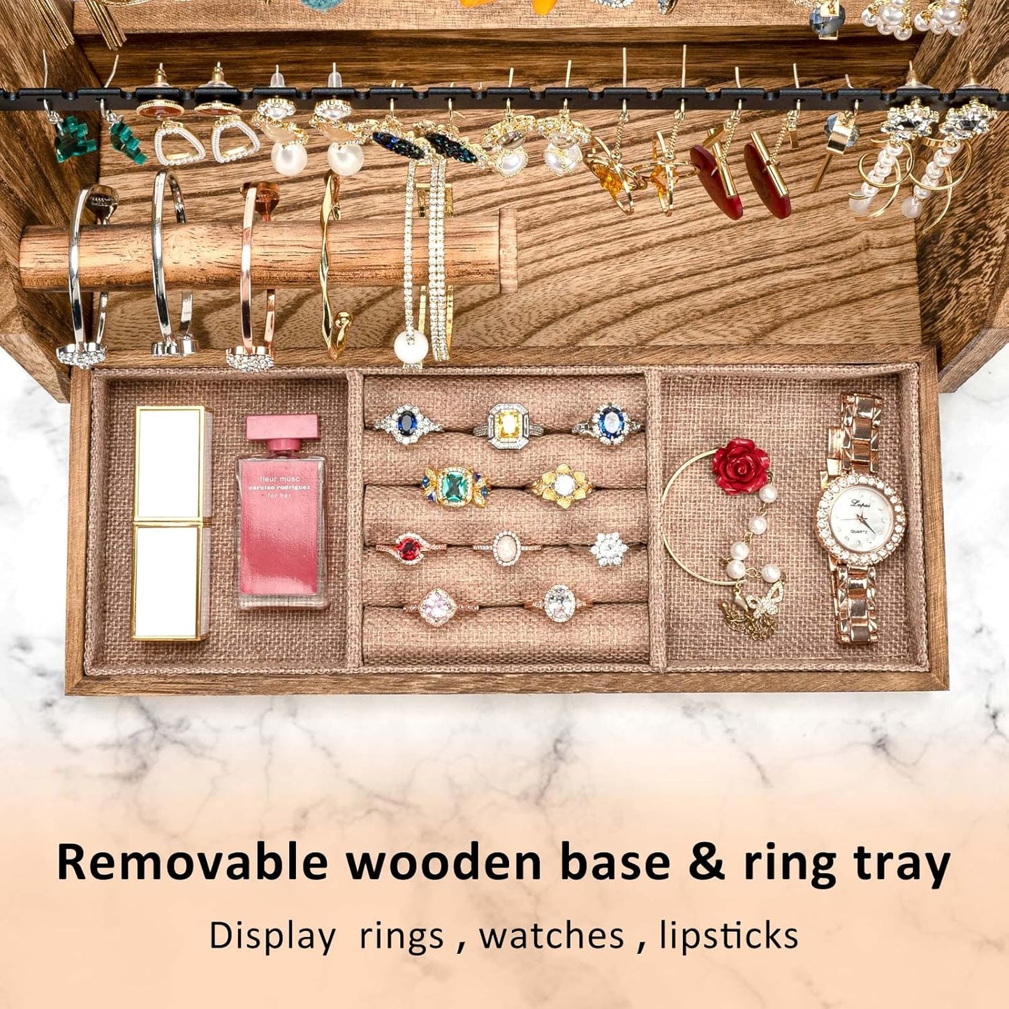 Jewelry Organizer Stand, 5 Layer Earring Holder Organizer with Necklace Holder, Organizer Display