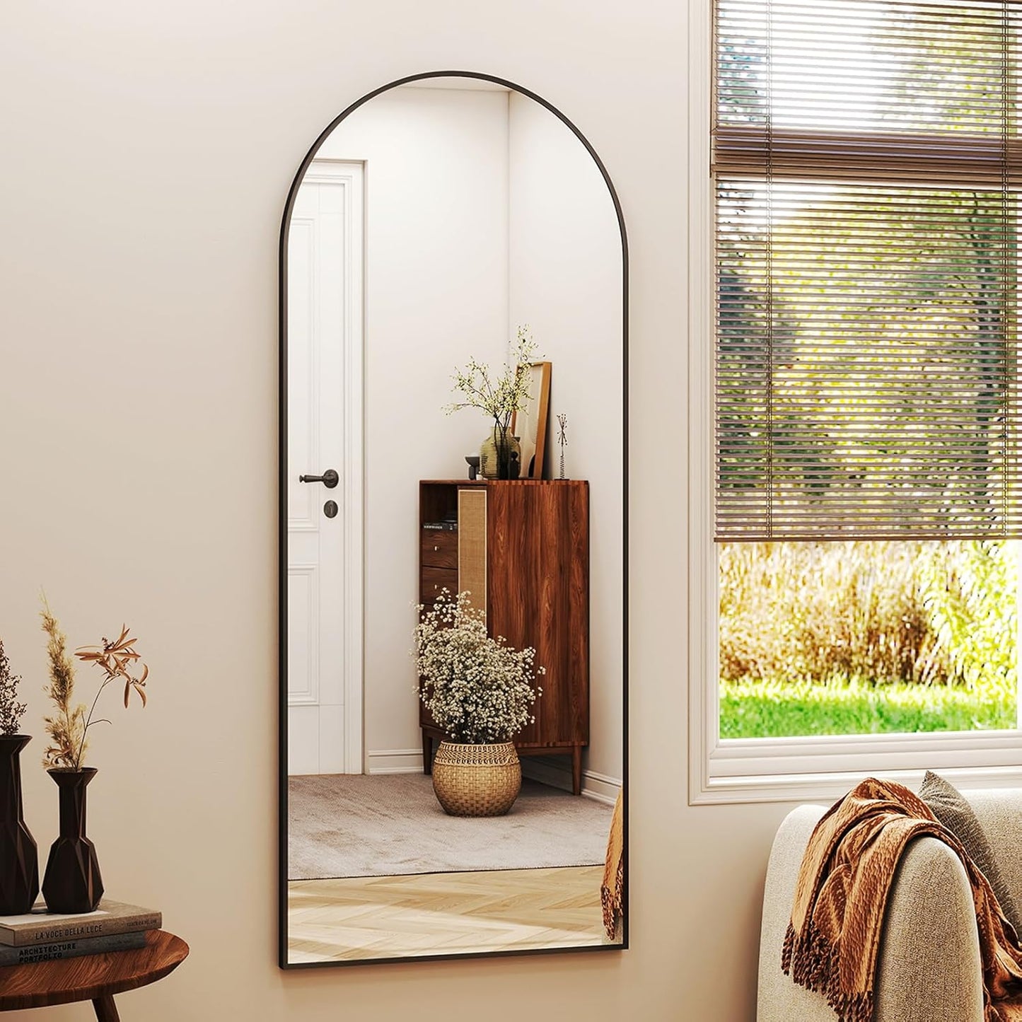 56"x21" Arched Full Length Mirror Floor Mirrors Frame Free-Standing Wall Mounted Floor Mirrors