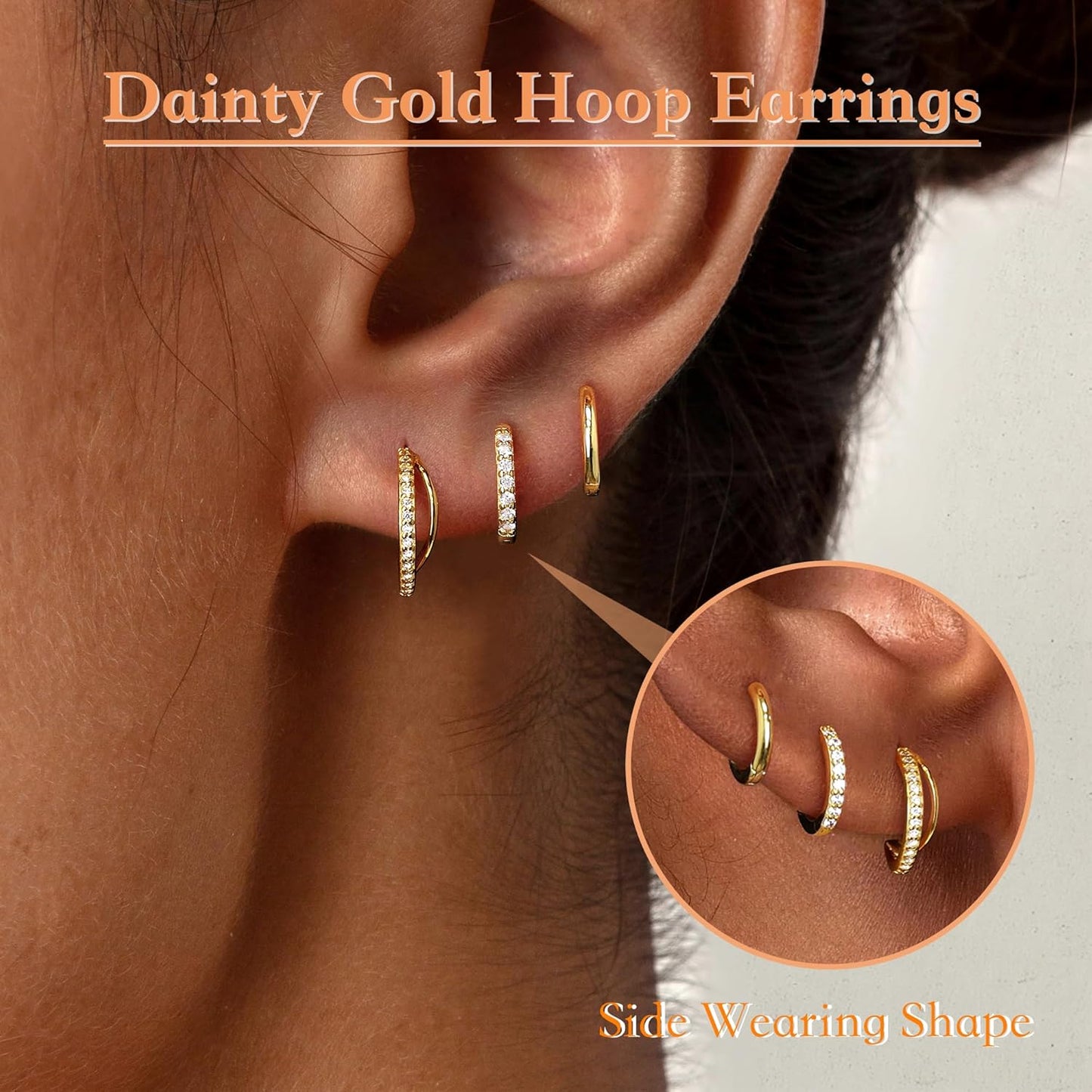 Small Sterling Silver Huggie Hoop Earrings Set for Women, 14K Gold Plated Hoops Stacks for Multiple Piercings