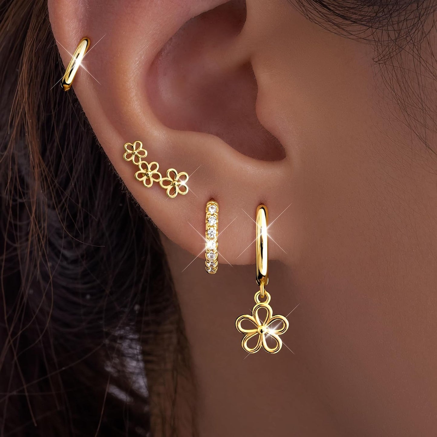 Small Gold Huggie Hoop Earrings Set for Women Men Hypoallergenic 14K Plated Stack Cartilage Earrings, Multiple Piercing