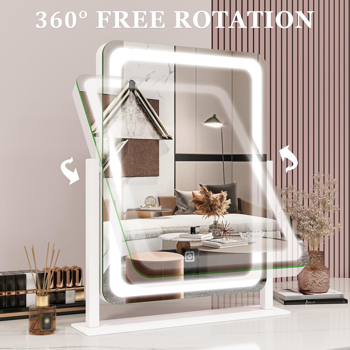 LED Makeup Mirror, Lighted Makeup Mirror with Lights, Smart Touch Control Dimmable 3 Modes Light