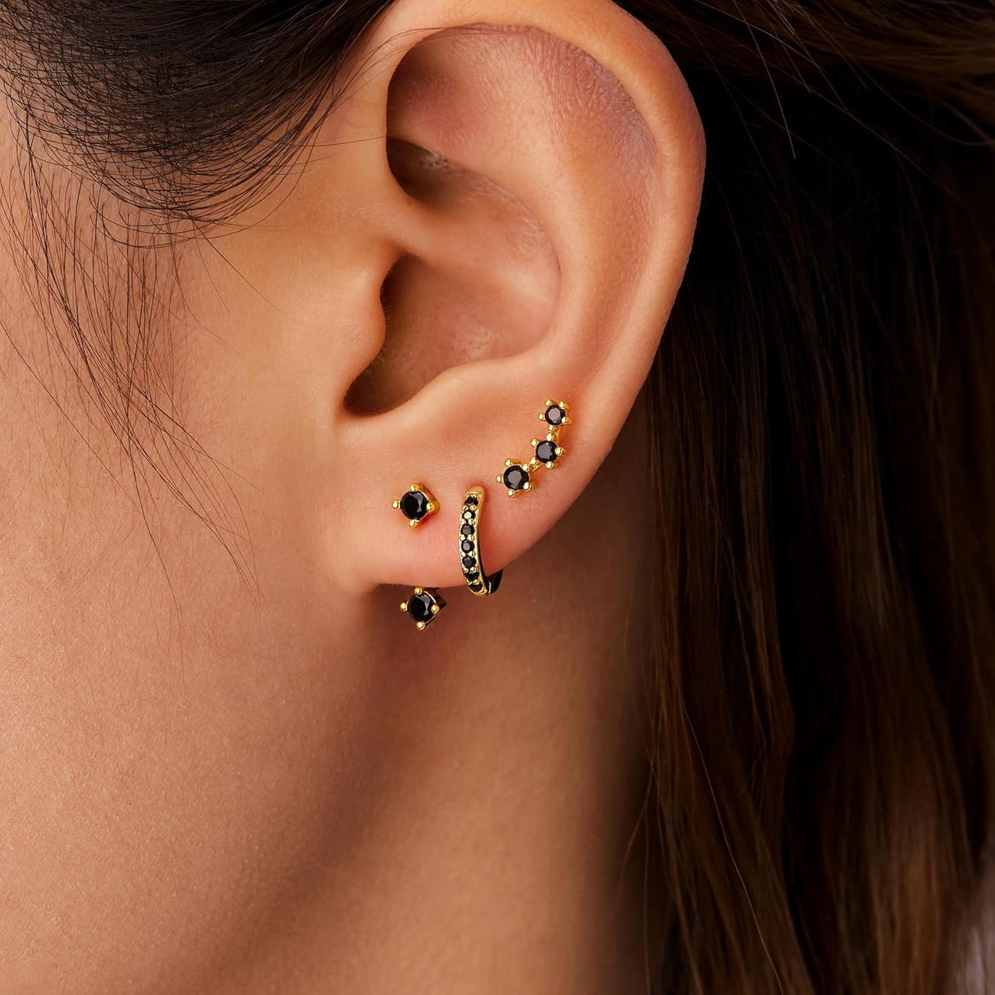 Small Sterling Silver Huggie Hoop Earrings Set for Women, 14K Gold Plated Hoops Stacks for Multiple Piercings