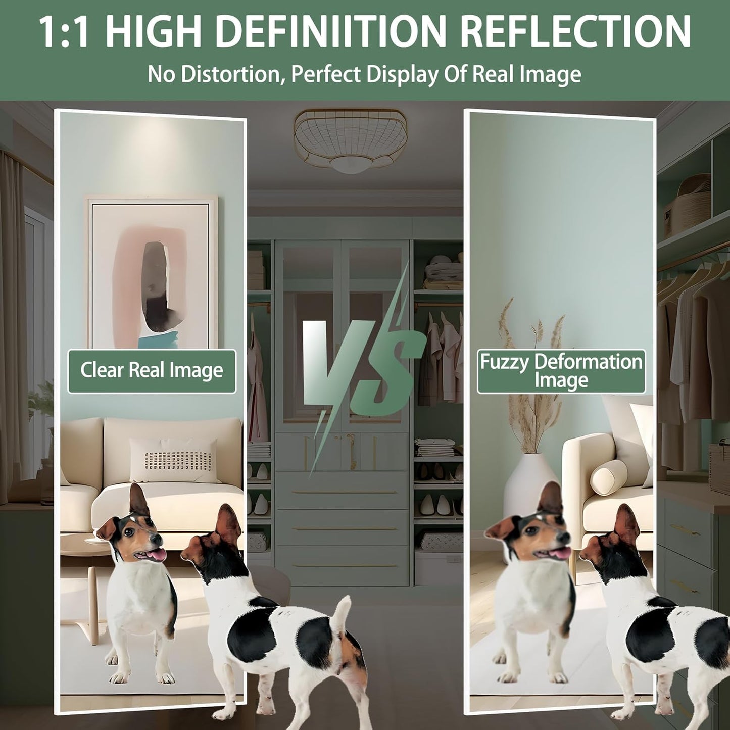 Door Mirror Full Length, 51 x 16 Inch Full Body Wall Mirror Over The Door Hanging Mirror